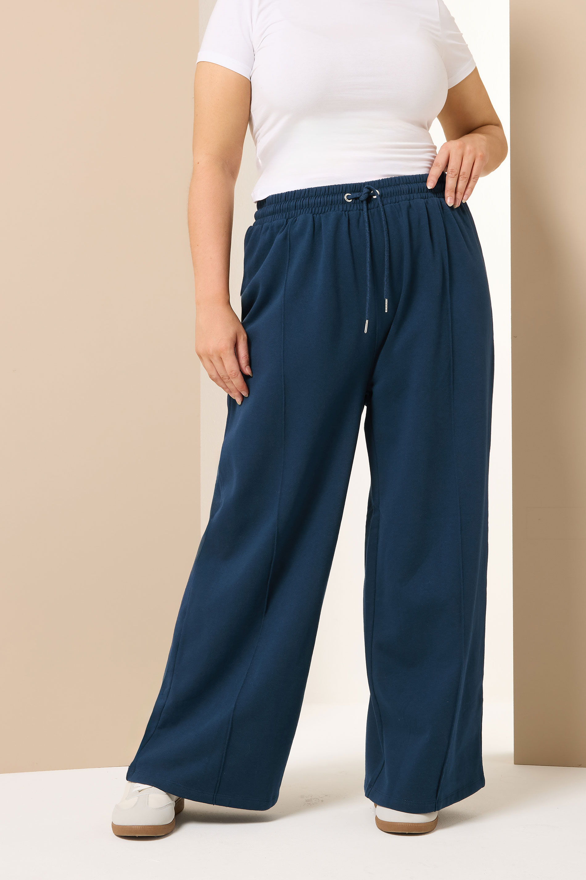 YOURS Plus Size Navy Blue Wide Leg Joggers | Yours Clothing 3