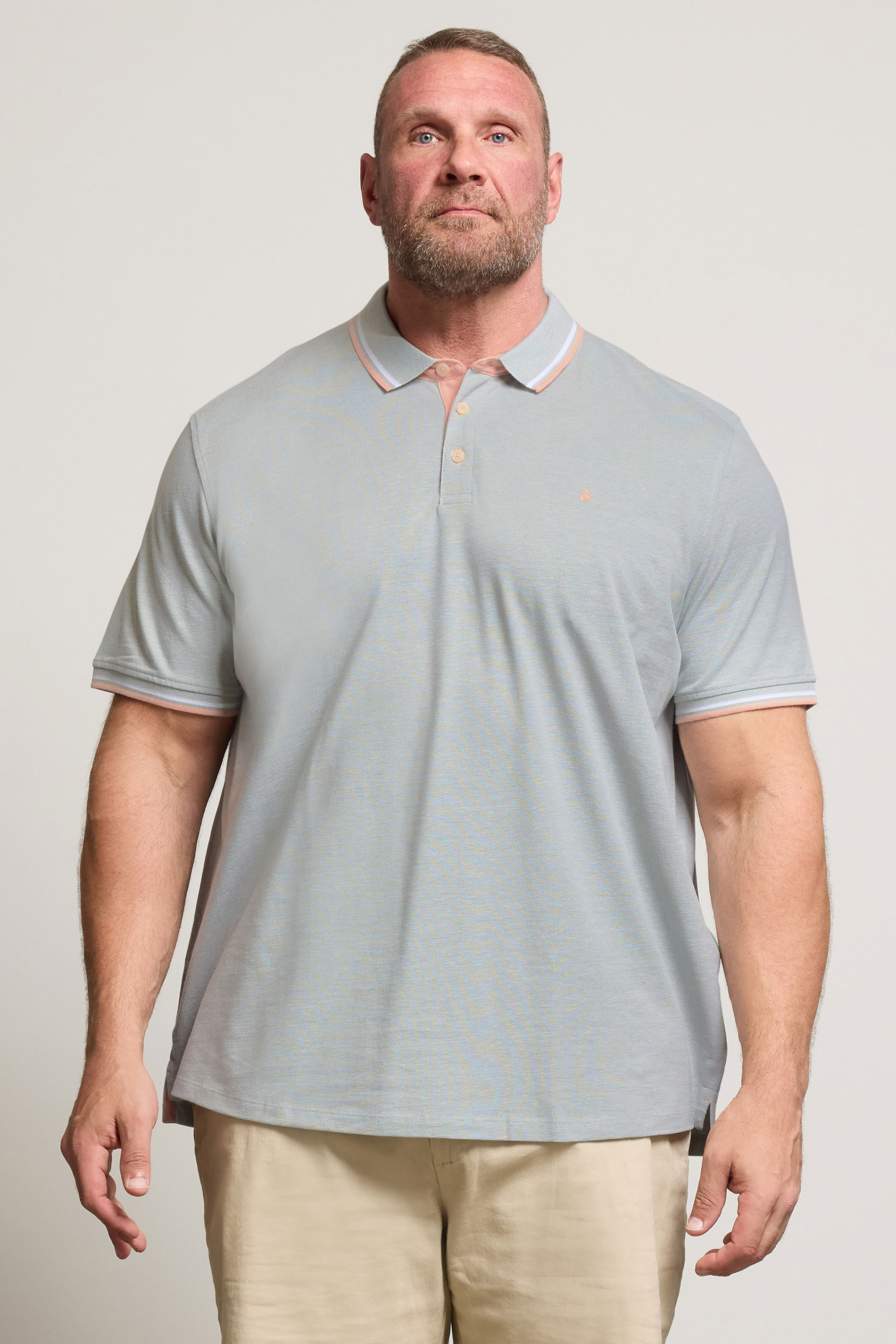 JACK & JONES Big & Tall Light Grey Paulos Polo Shirt | BadRhino 3