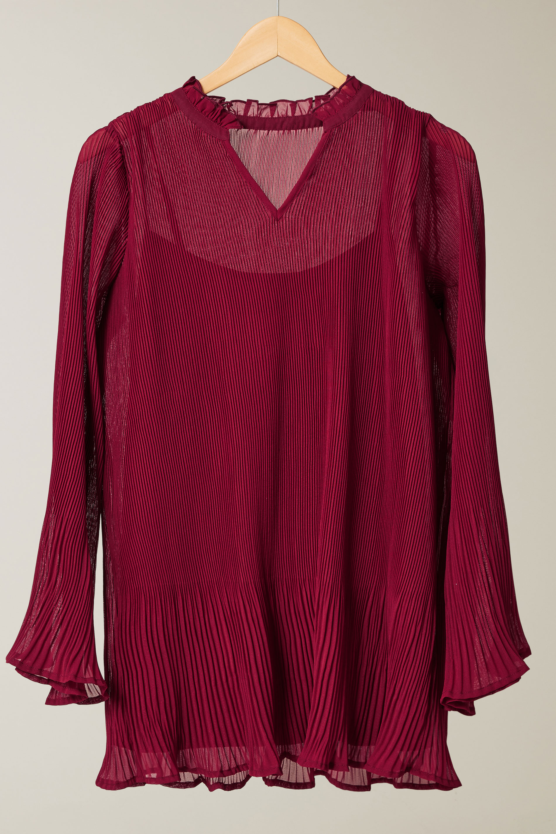 EVANS Plus Size Burgundy Red Pleat Blouse | Evans 6