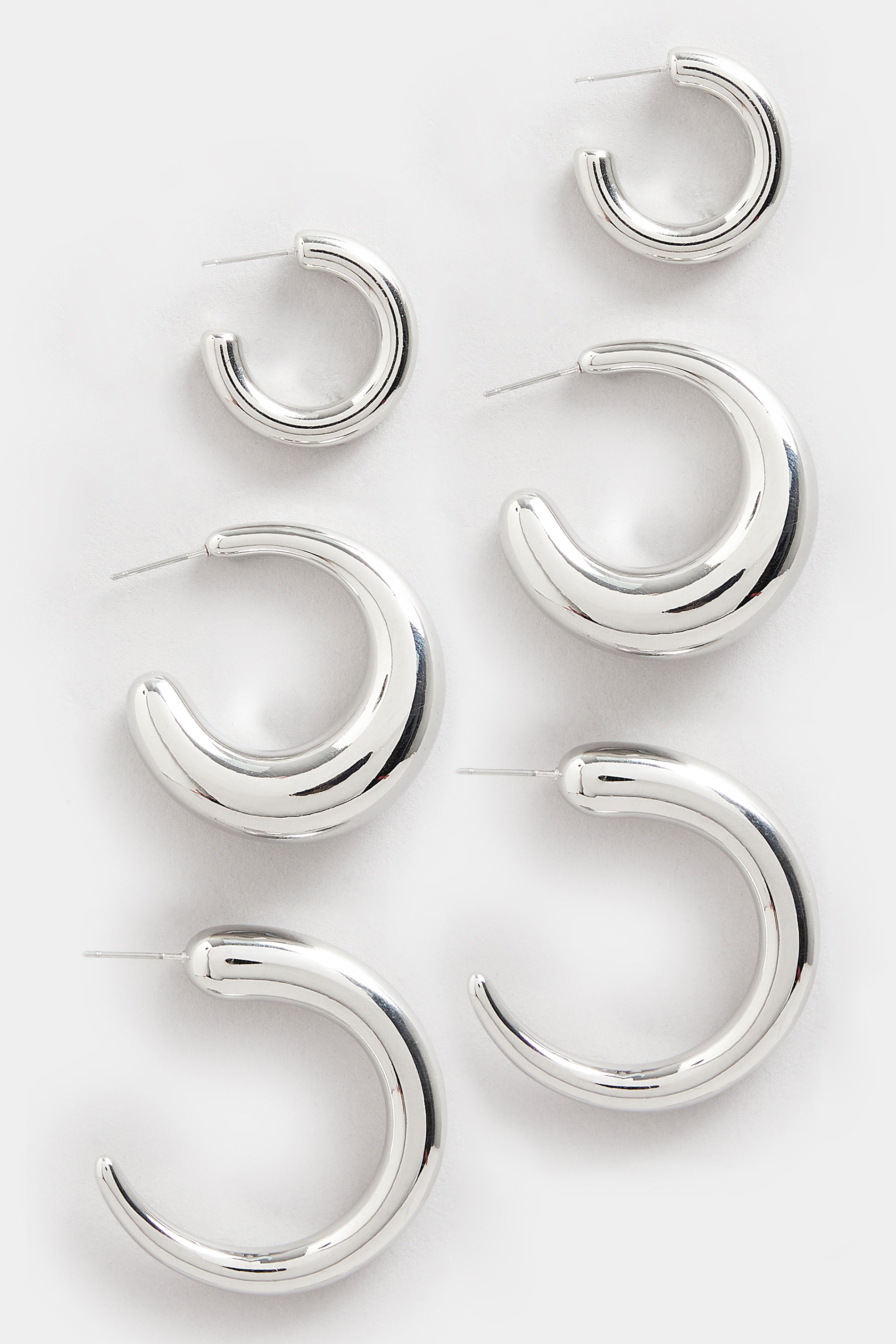 YOURSET 3 PACK Silver Tone Hoop Earrings Set | Yours Clothing 3