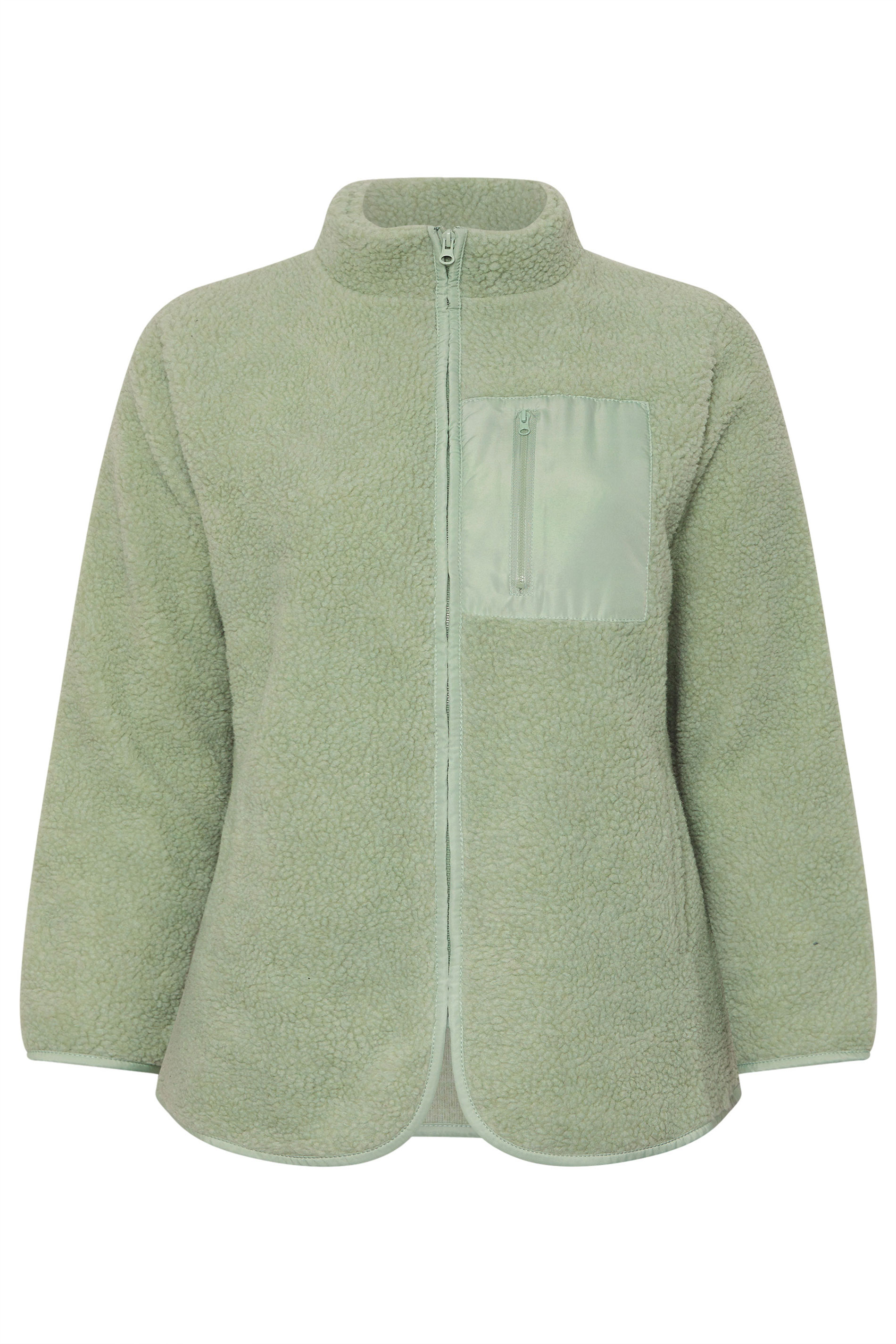 YOURS Plus Size Sage Green Pocket Teddy Fleece Jacket | Yours Clothing 6