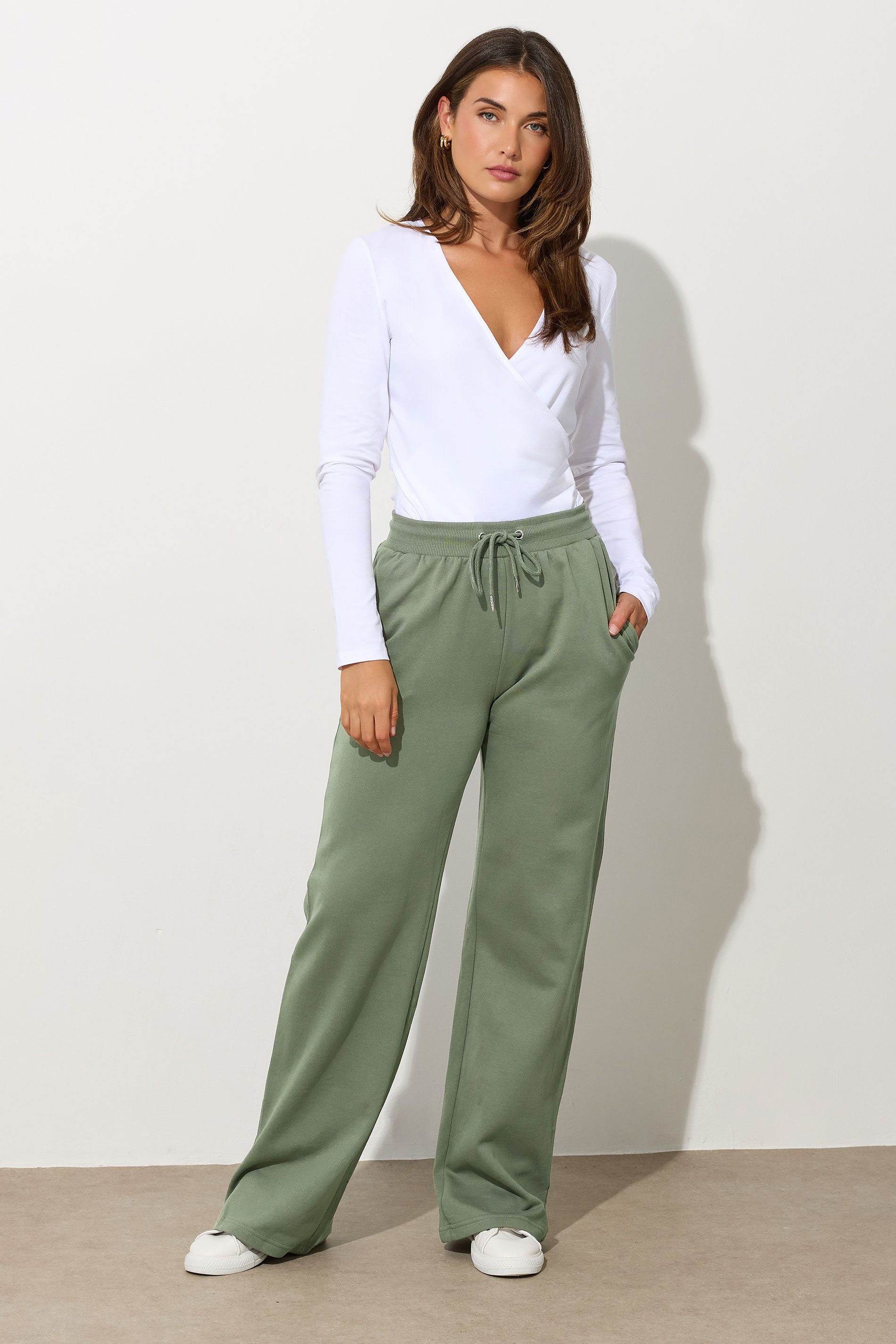 LTS Tall Khaki Green Wide Leg Joggers | Long Tall Sally 1