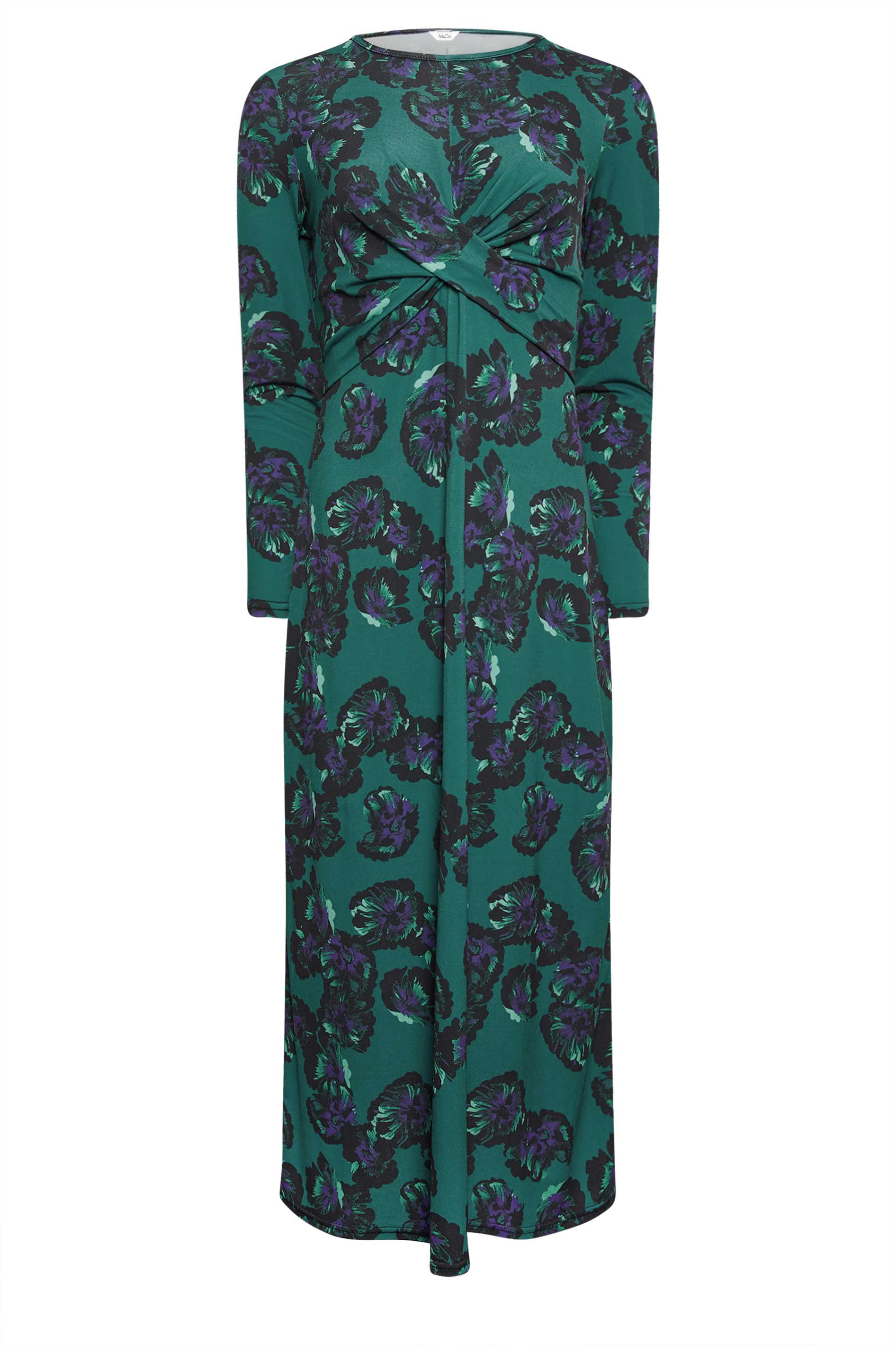 M&Co Dark Green Floral Twist Midaxi Dress | M&Co