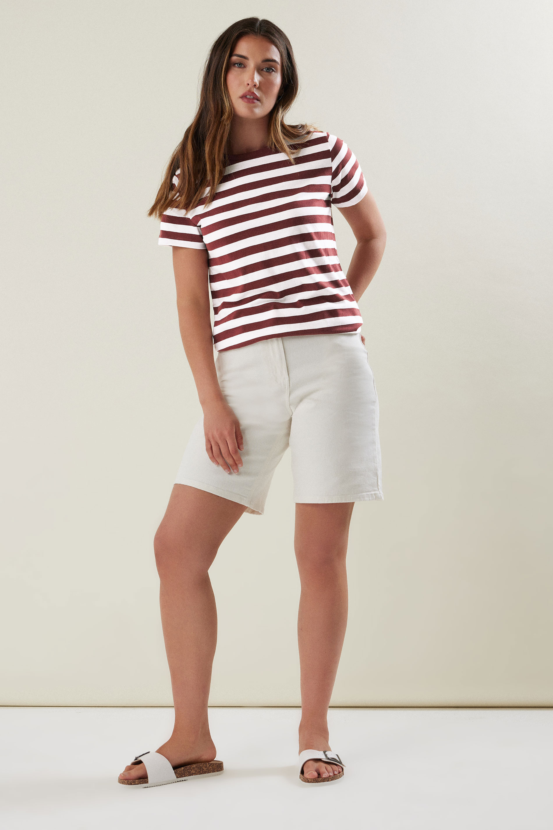 LTS Tall Burgundy Red Striped Cotton T-shirt | Long Tall Sally 1
