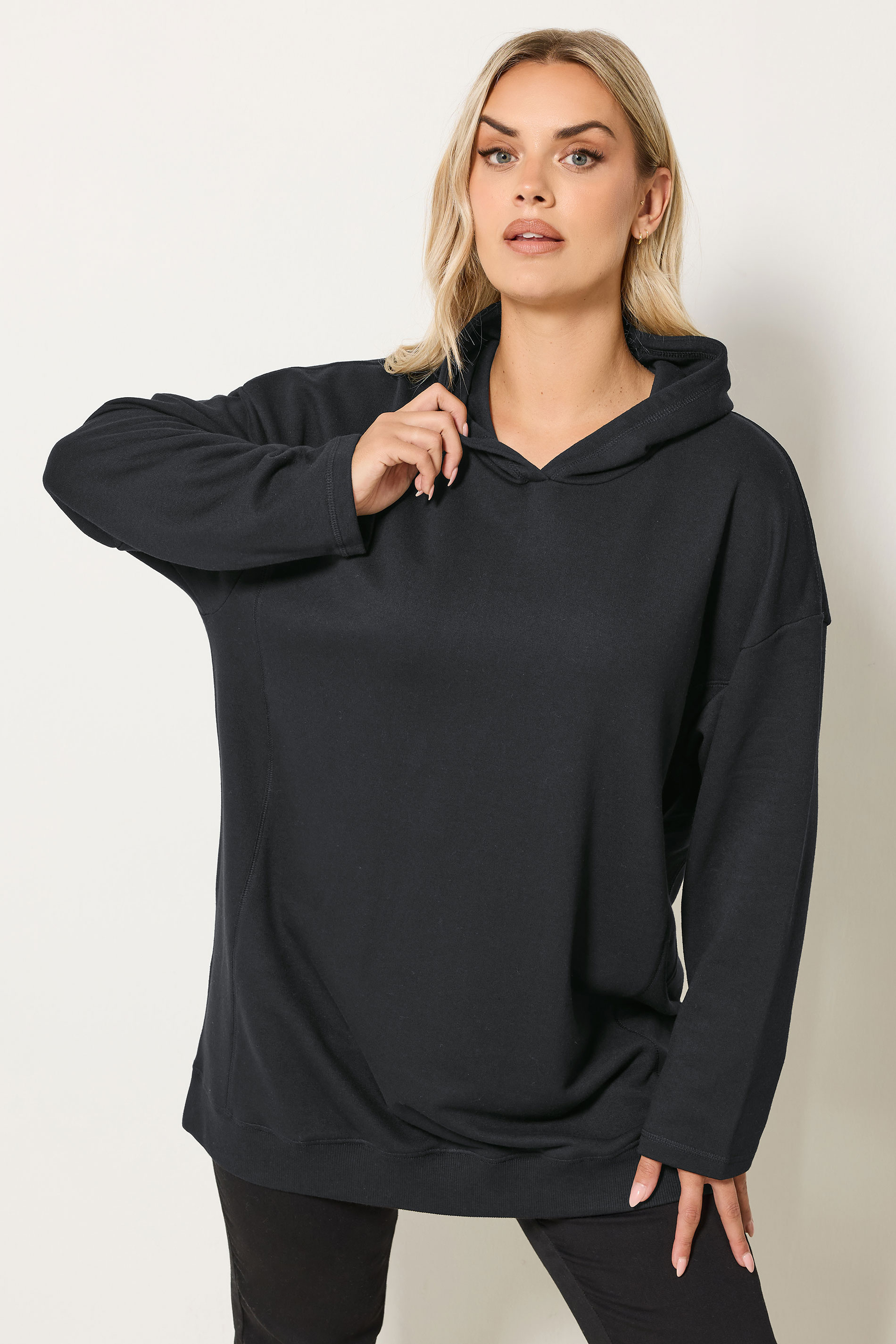YOURS Plus Size Black Seam Detail Hoodie | Yours Clothing 3