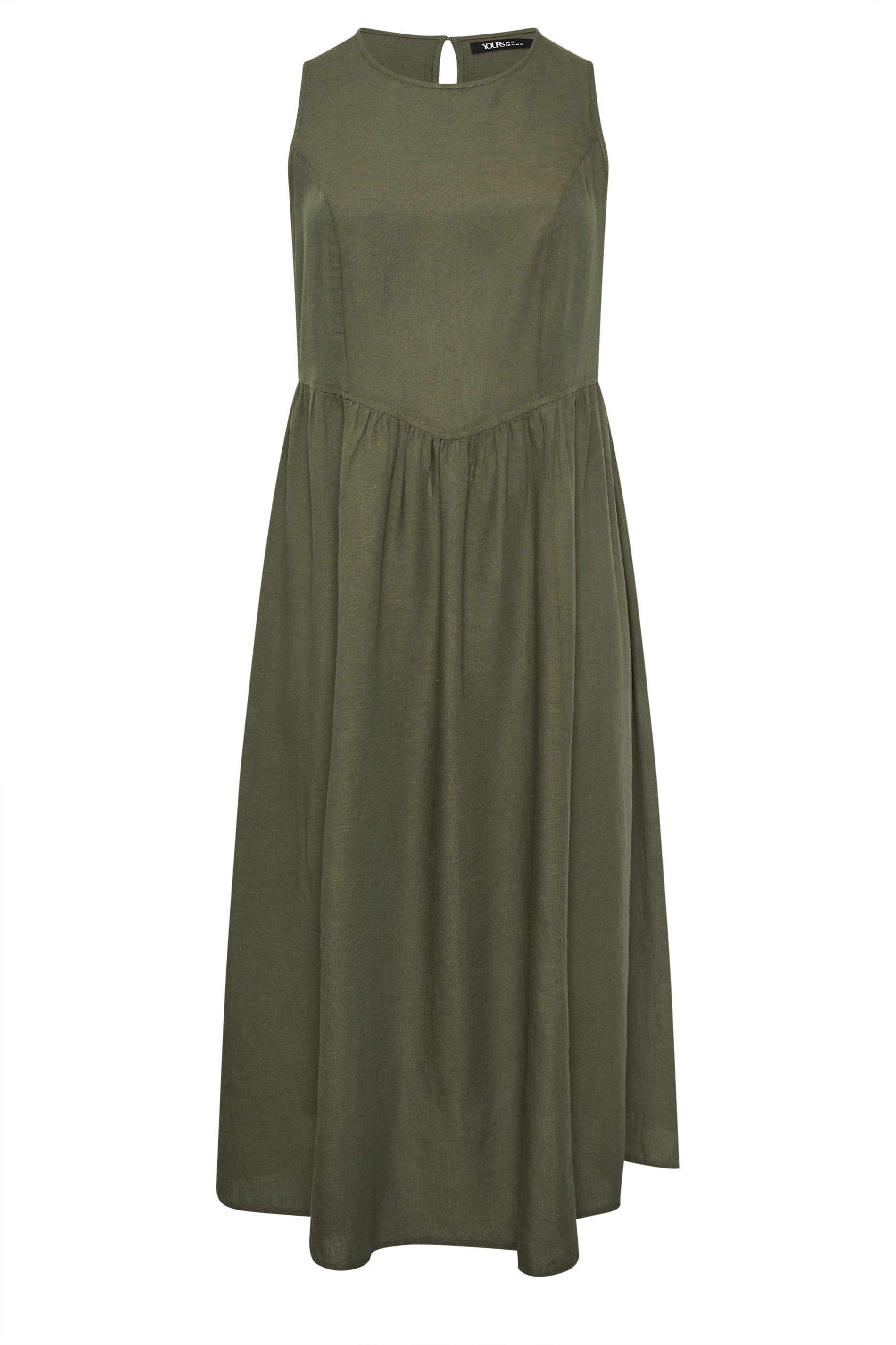 YOURS Plus Size Khaki Green Sleeveless Linen Midi Dress | Yours Clothing 6
