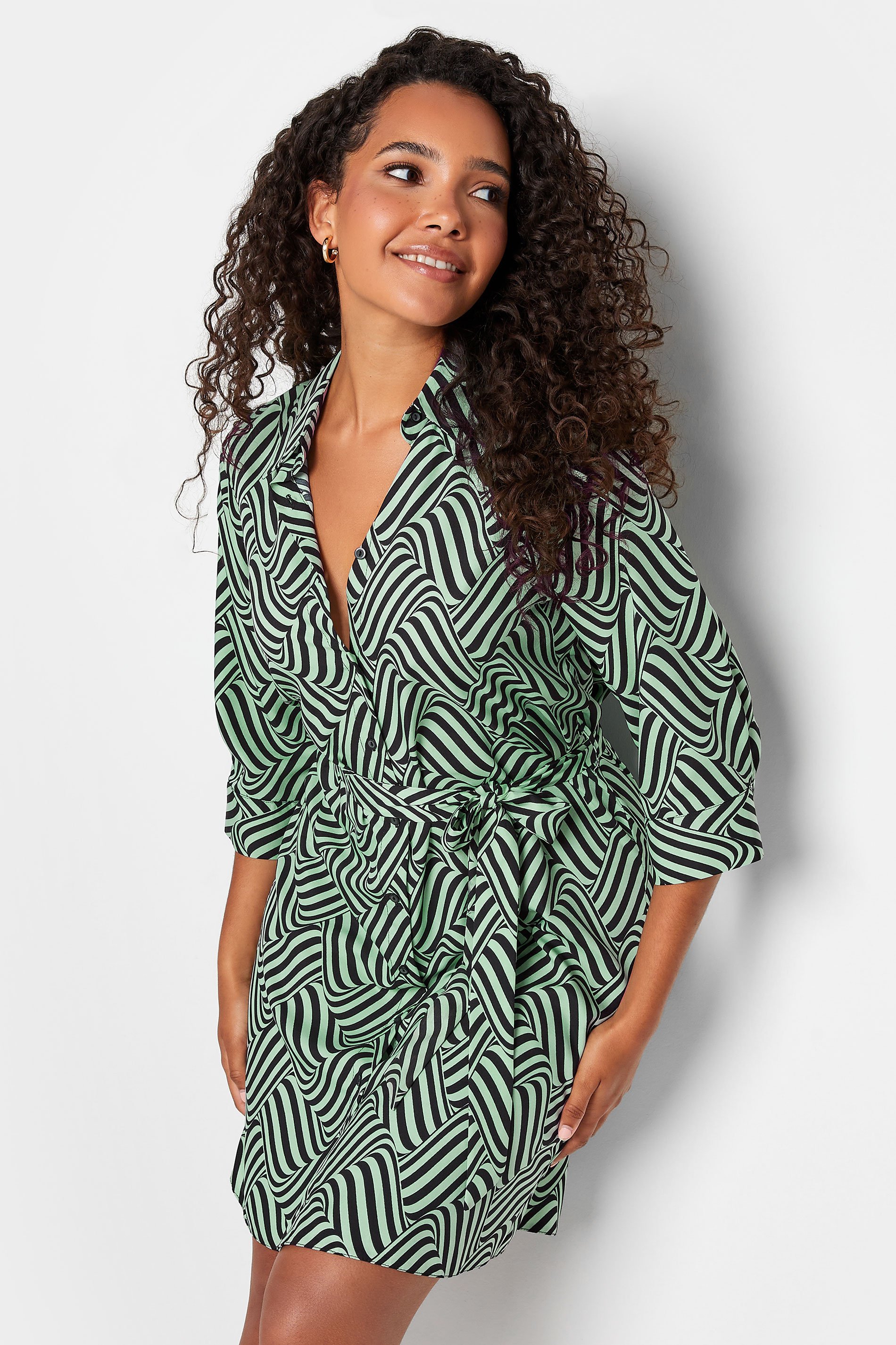 M&Co Green Geometric Print Shirt Dress | M&Co 1