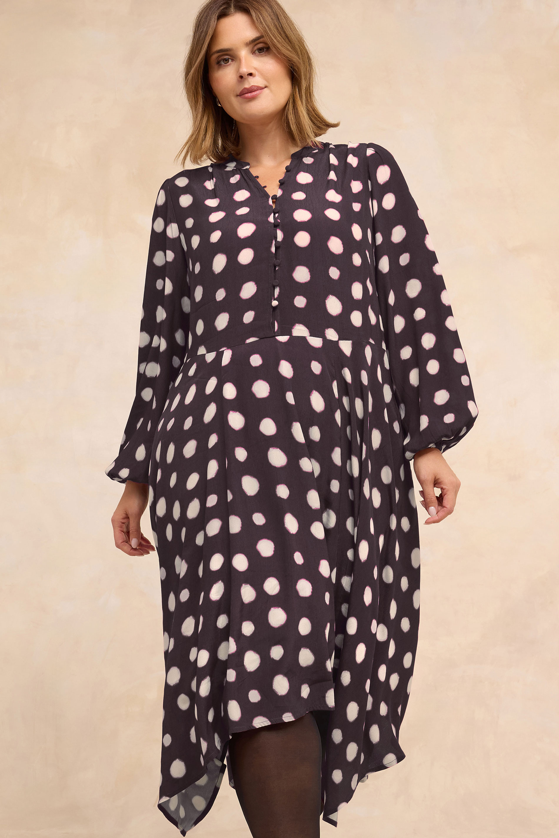 EVANS Plus Size Purple Spot Print Hanky Hem Dress | Evans 3