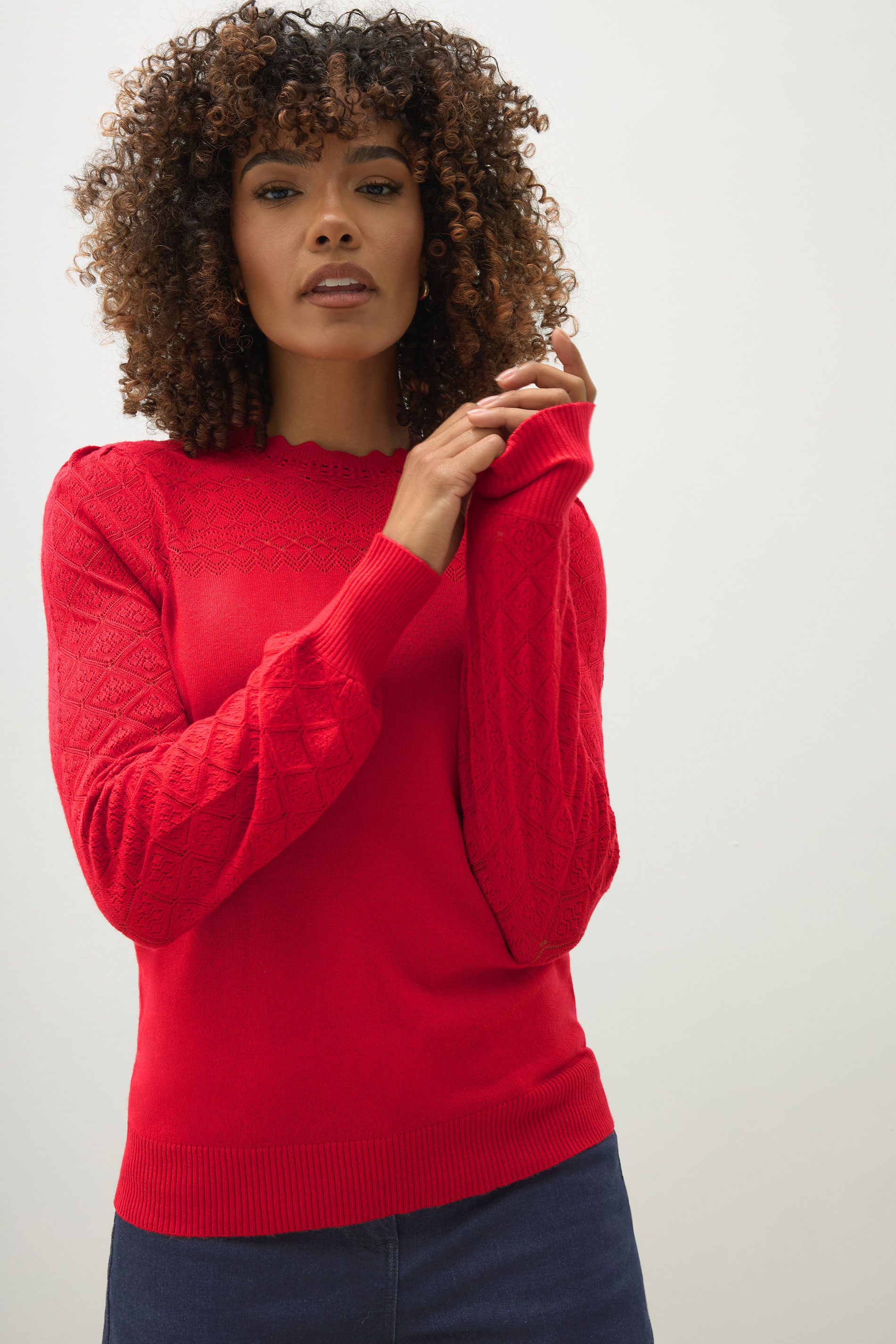 M&Co Red Pointelle Sleeve Jumper | M&Co 3