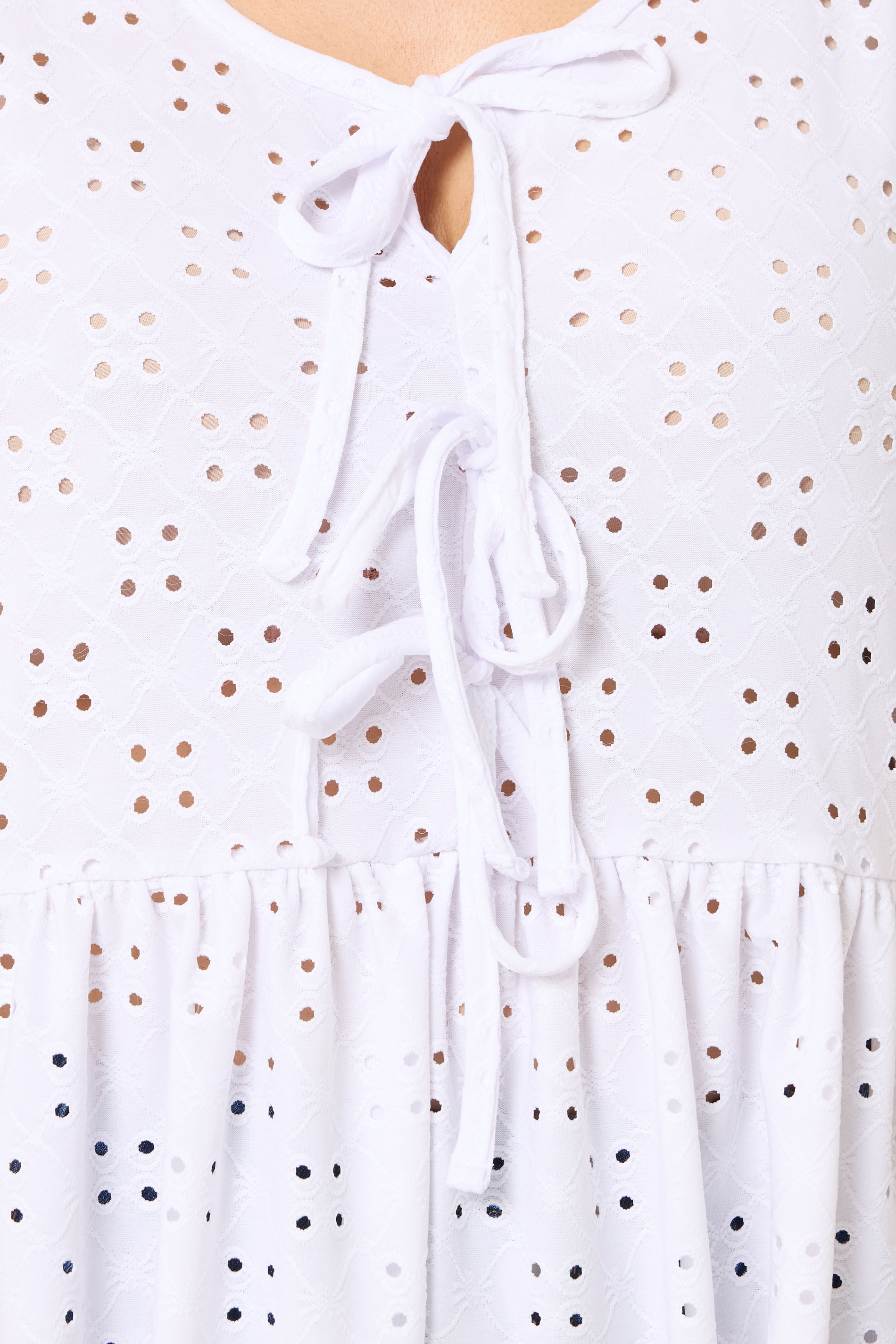 YOURS Plus Size White Broderie Anglaise Tie Front Peplum Top | Yours Clothing 5