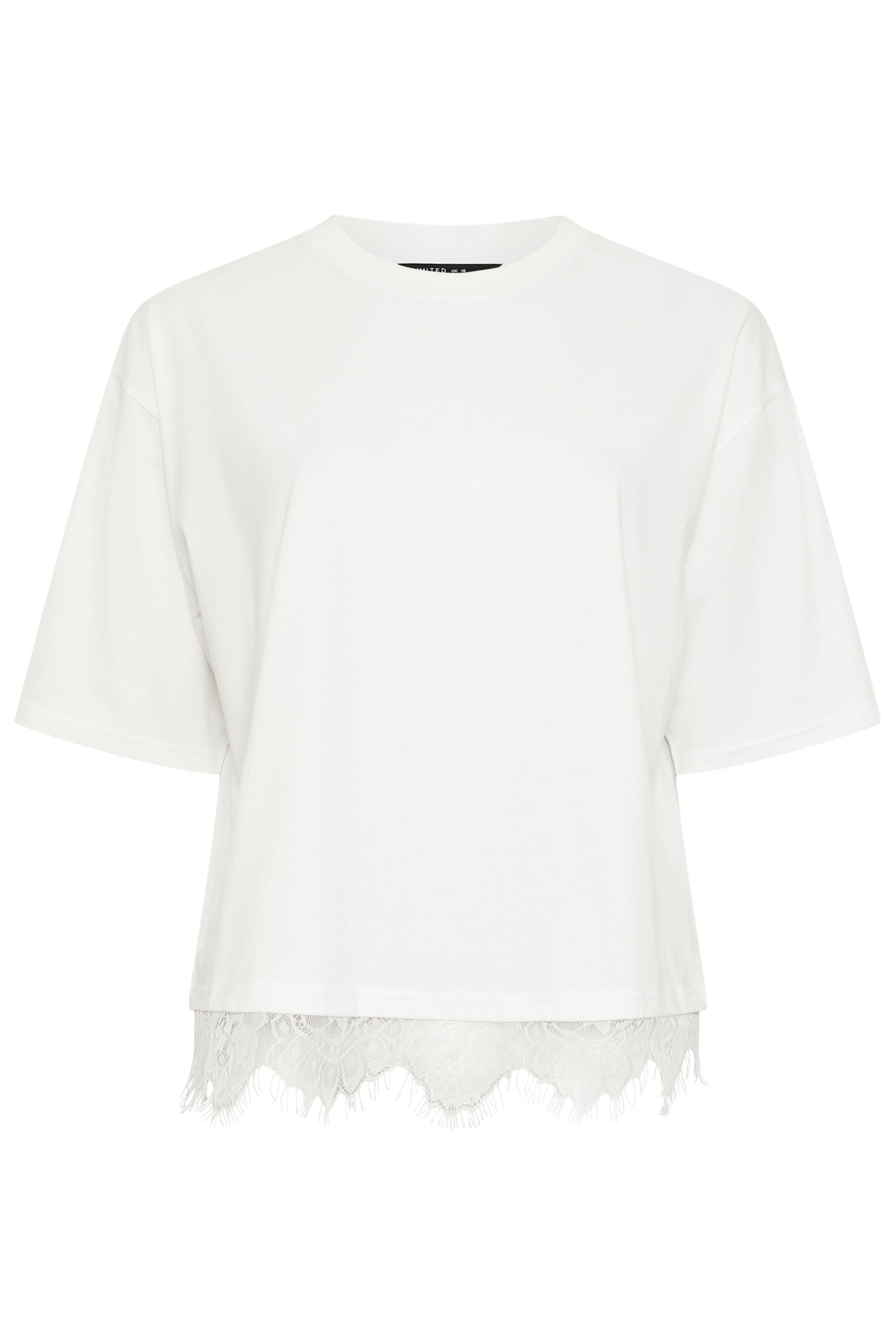 LIMITED COLLECTION Plus Size White Oversized Lace Hem T-Shirt | Yours Clothing 5