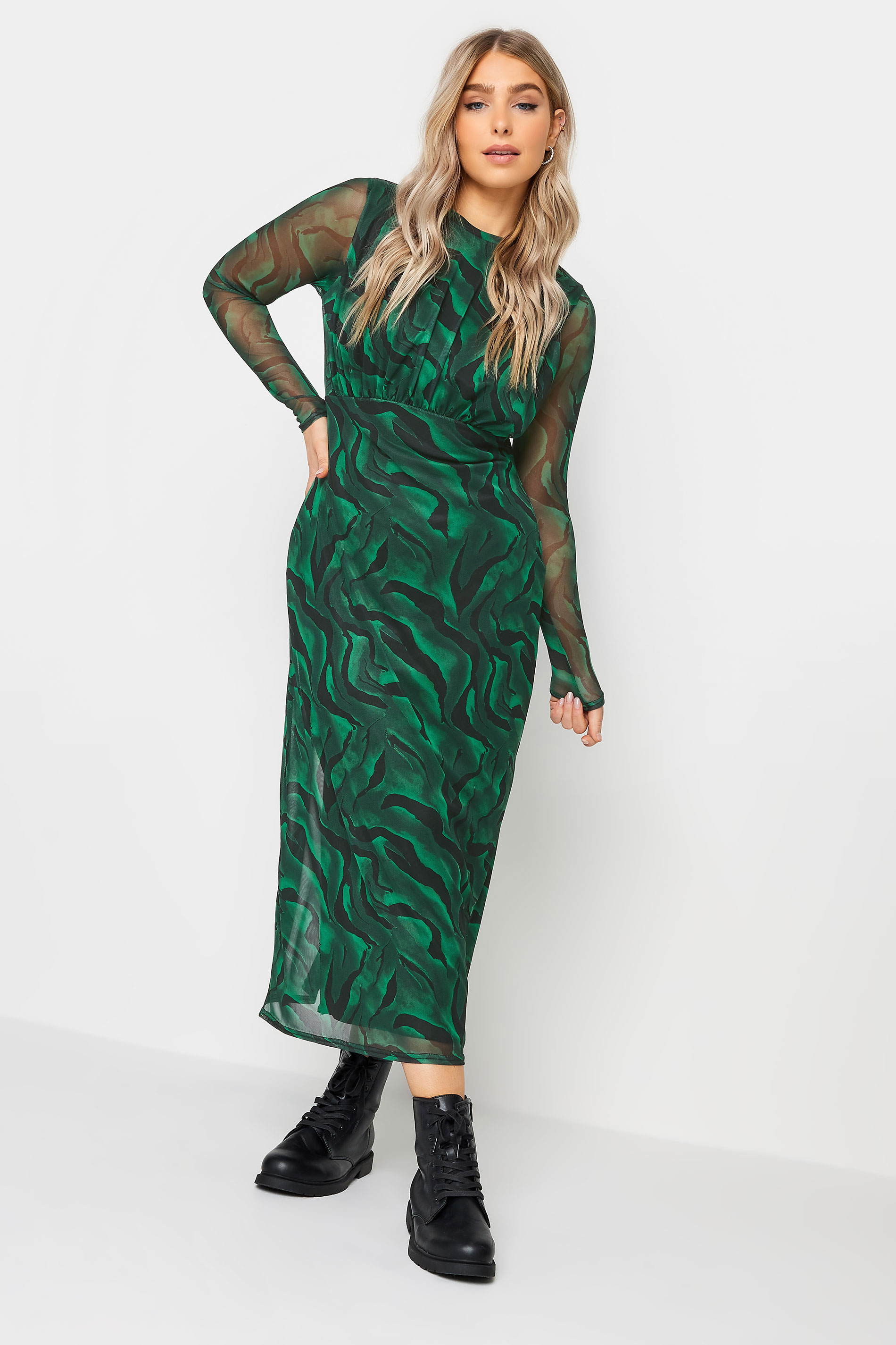 M&Co Green Abstract Print Mesh Maxi Dress | M&Co 2