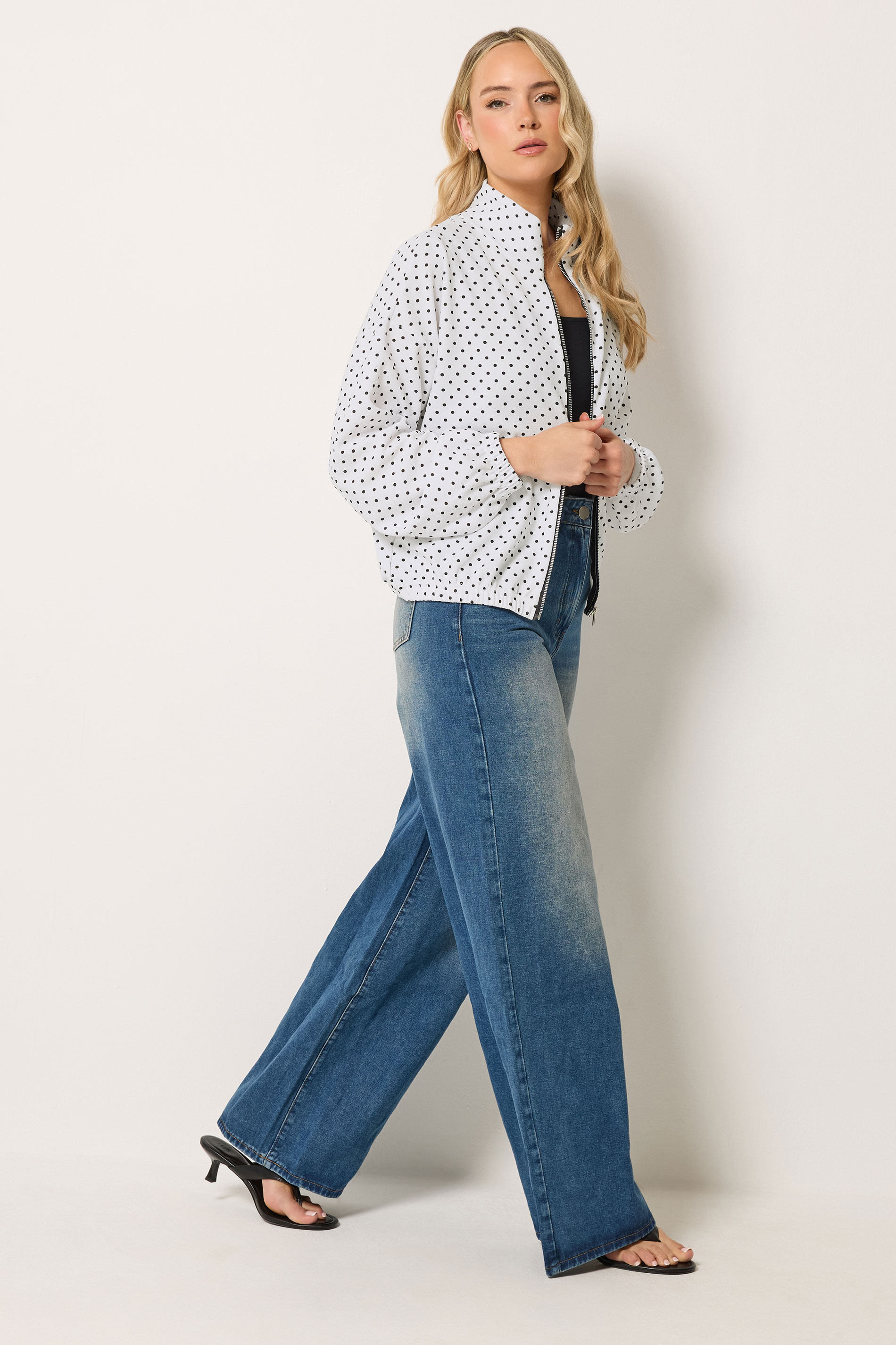 LTS Tall Women's White Polka Dot Funnel Neck Jacket | Long Tall Sally 6
