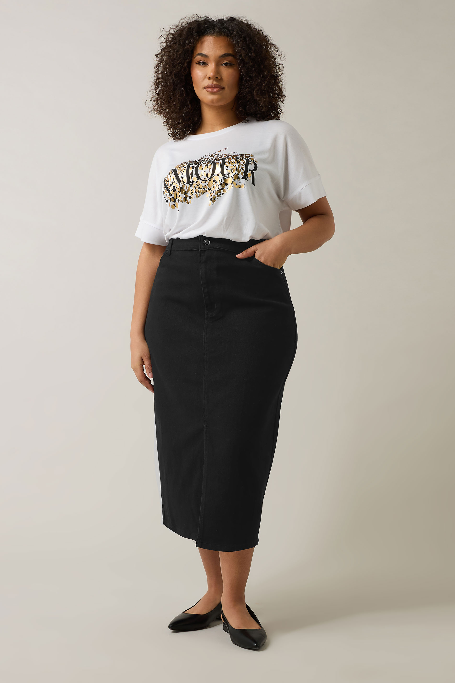 EVANS Plus Size Black Split Hem Denim Midi Skirt | Evans 2