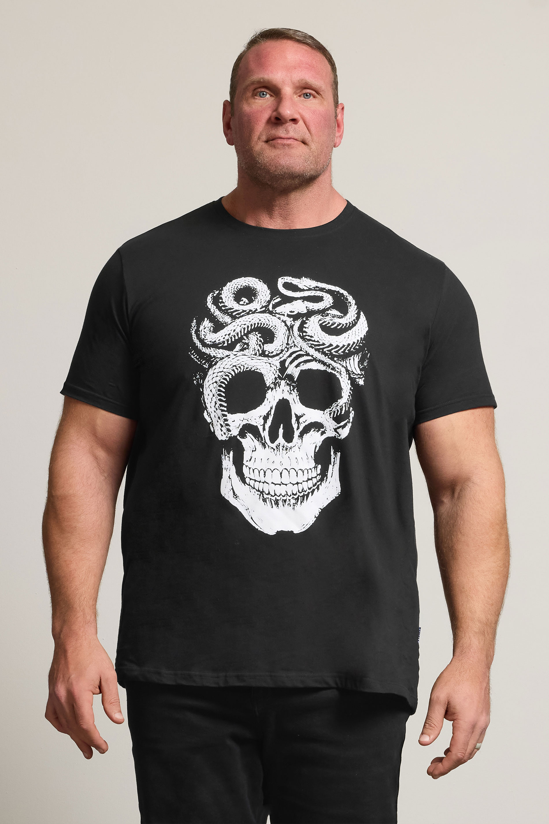 BadRhino Big & Tall Black Skull & Snake Graphic T-Shirt | BadRhino 3