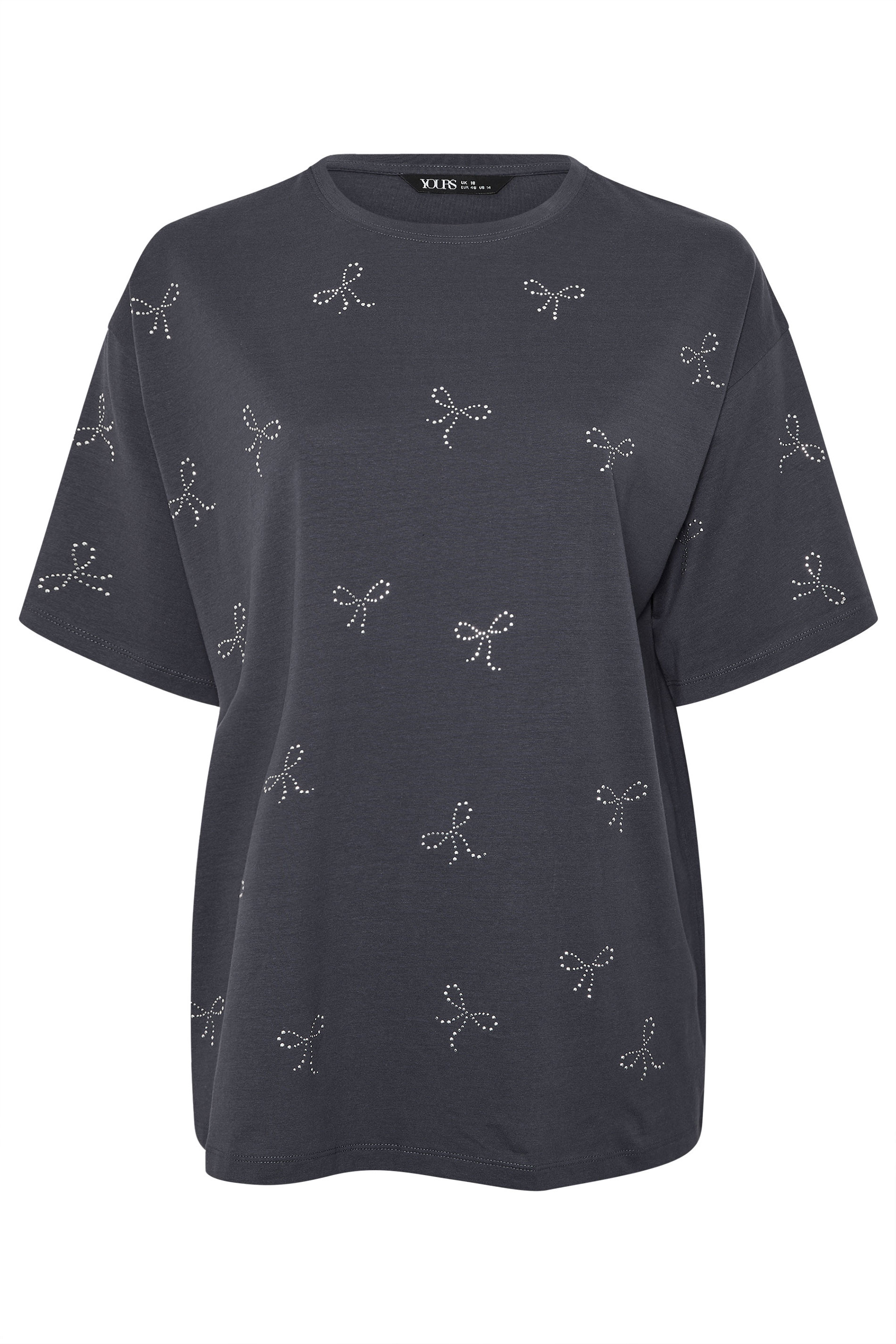 YOURS Plus Size Grey Embellished Bow Oversized T-Shirt | Yours Clothing 6