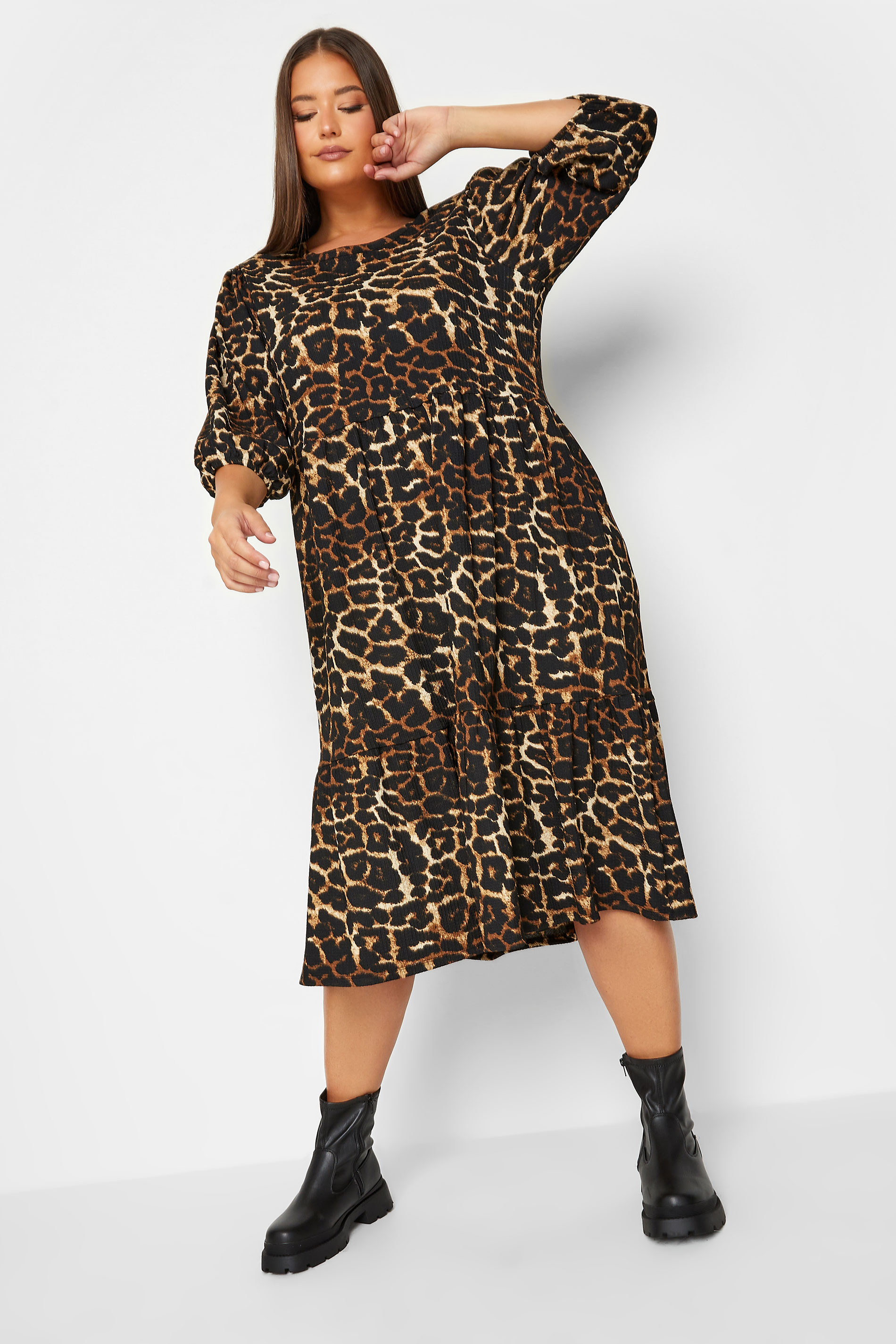 Plus Size Black Leopard Print Fril Hem Dress | Yours Clothing 1