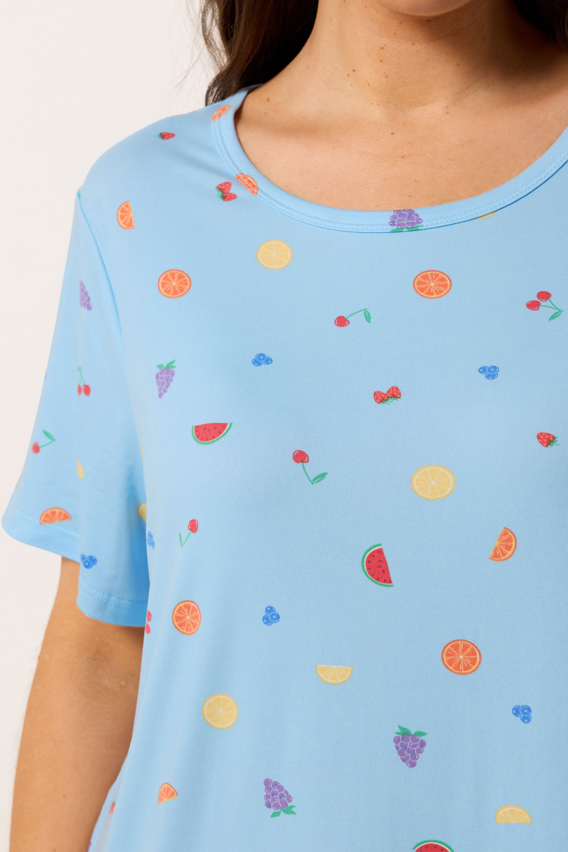 YOURS Plus Size Blue Fruit Print Soft Touch Nightdress | Yours Clothing 4