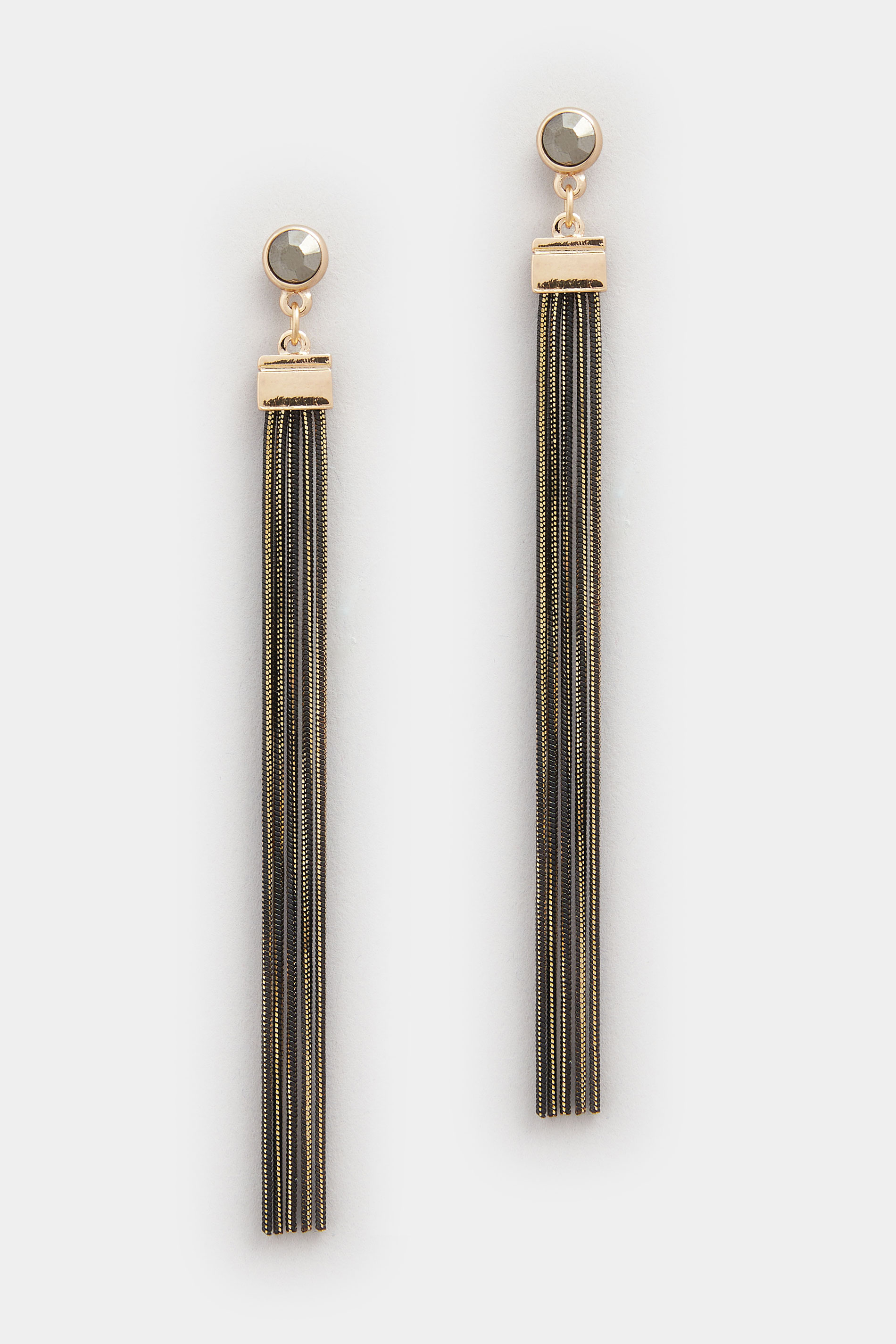 Black Long Stone Tassel Earrings | Yours Clothing 3