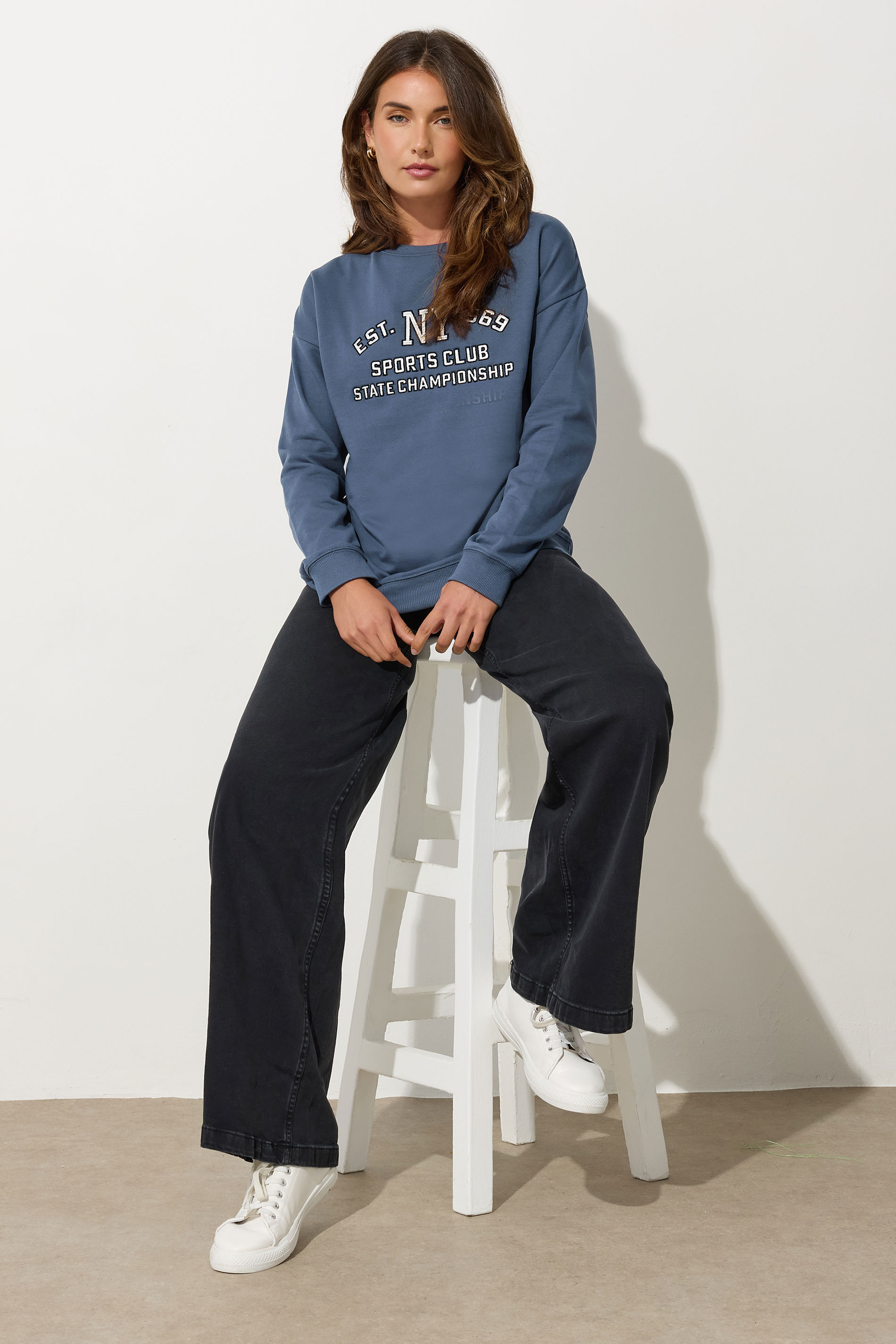 LTS Tall Blue 'NY 1969' Slogan Sweatshirt | Long Tall Sally 2