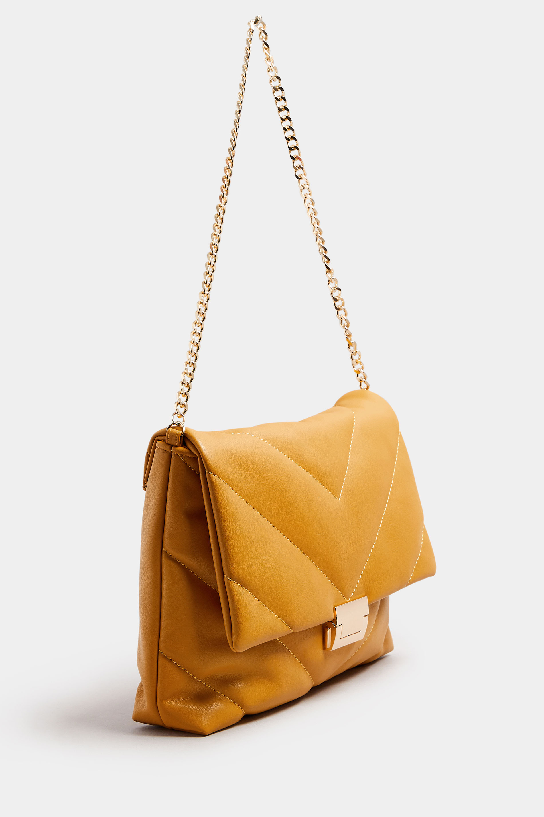 Camel Brown Faux Leather Quilted Shoulder Bag | Yours Clothing 4