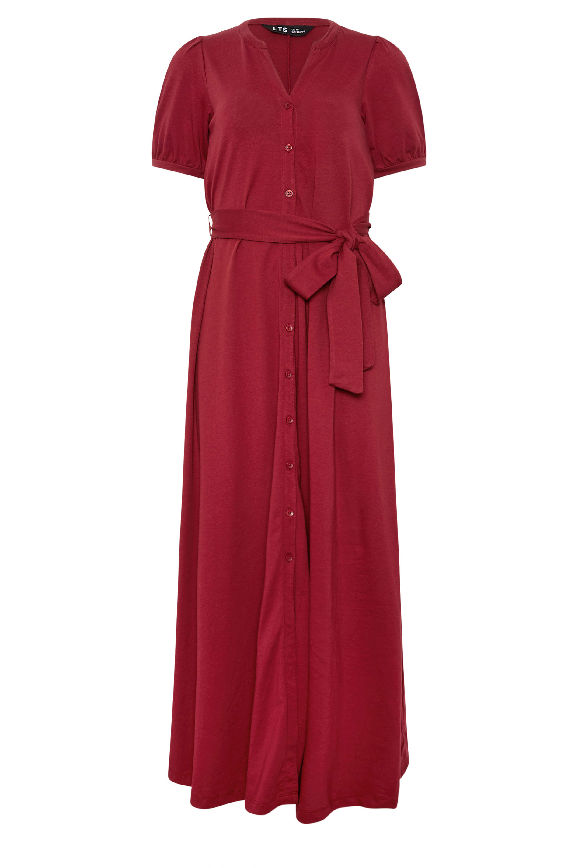 LTS Tall Women's Berry Red Button Belted Cotton Midi Dress | Long Tall Sally  5