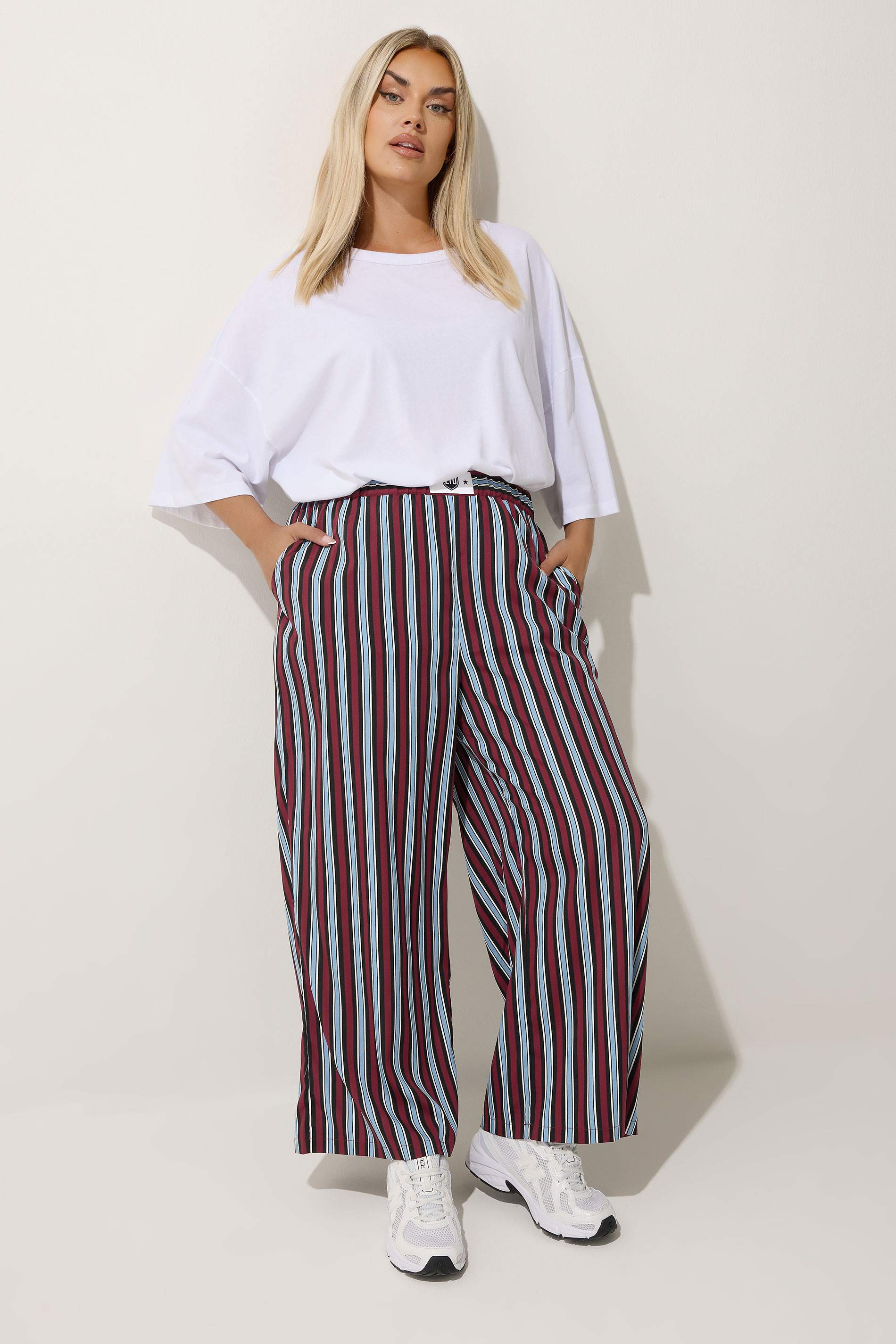 LIMITED COLLECTION Plus Size Blue Stripe Boxer Waist Trousers | Yours Clothing 3