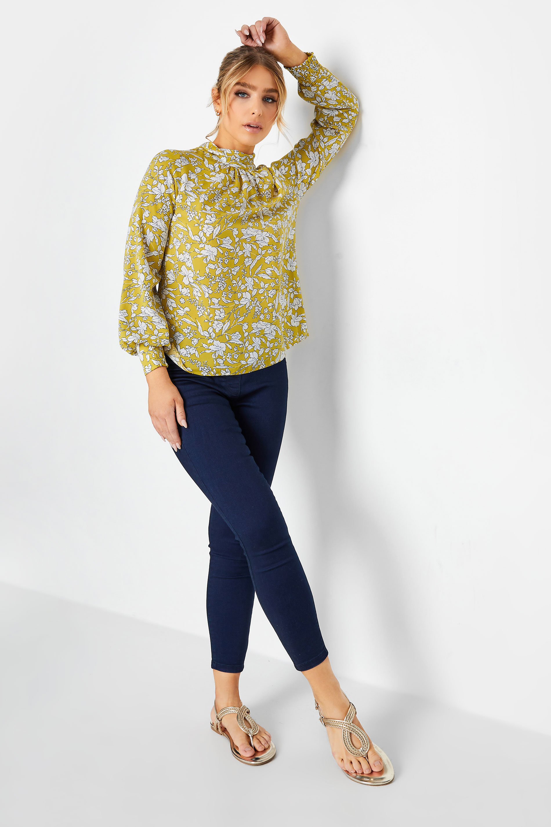Yellow Floral Printed Top With Bell Sleeves 