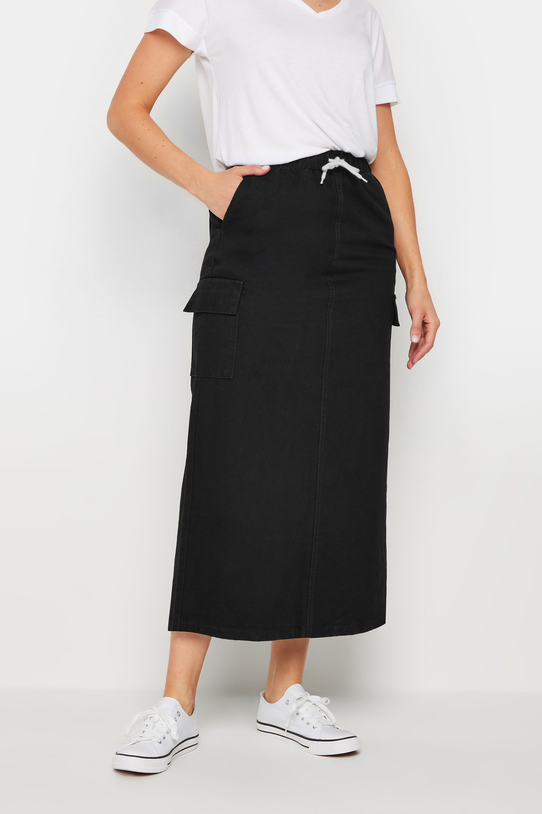 LTS Tall Black Wash Cargo Cotton Denim Maxi Skirt | Long Tall Sally 2