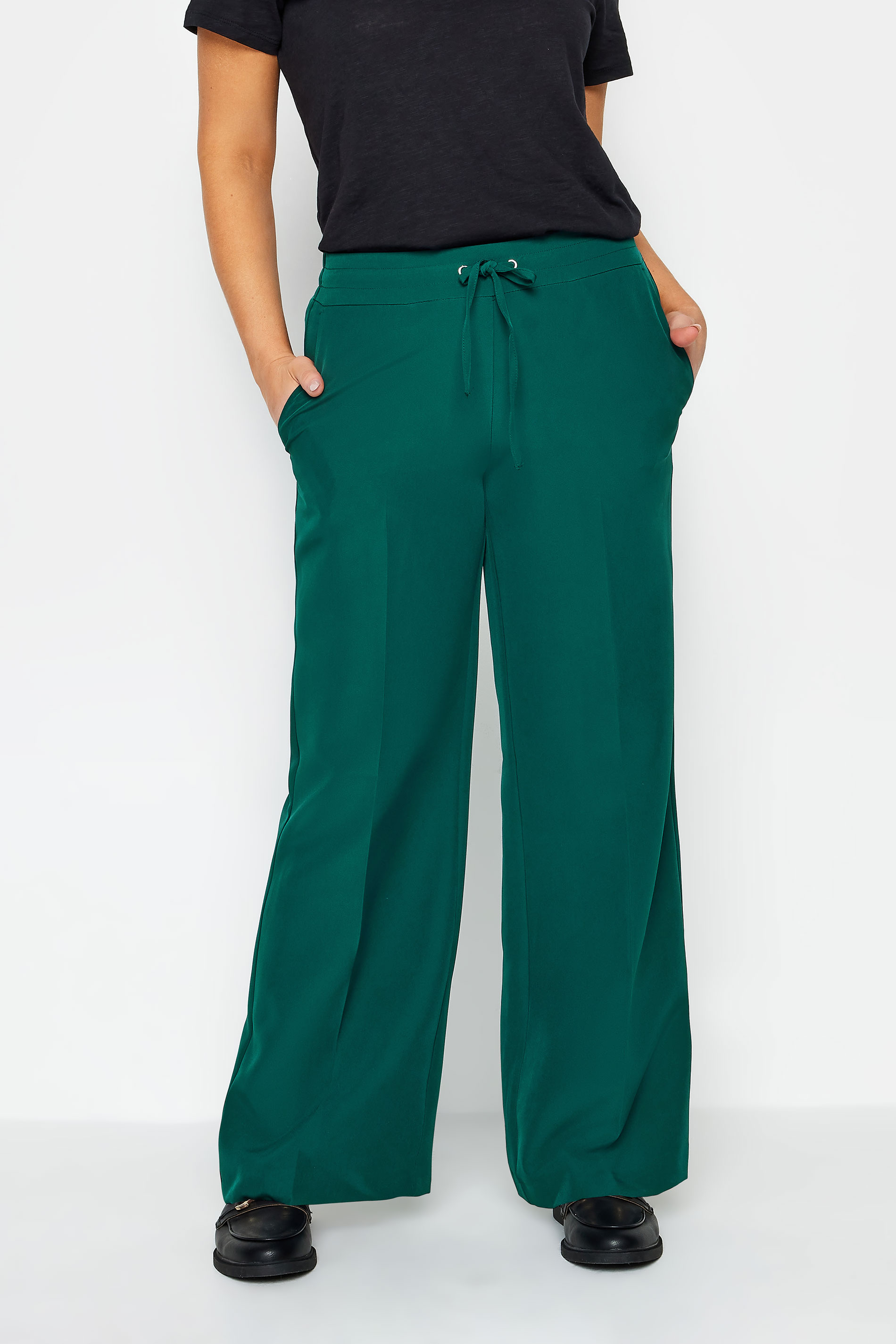 M&Co Teal Green Crepe Wide Leg Tousers | M&Co 1