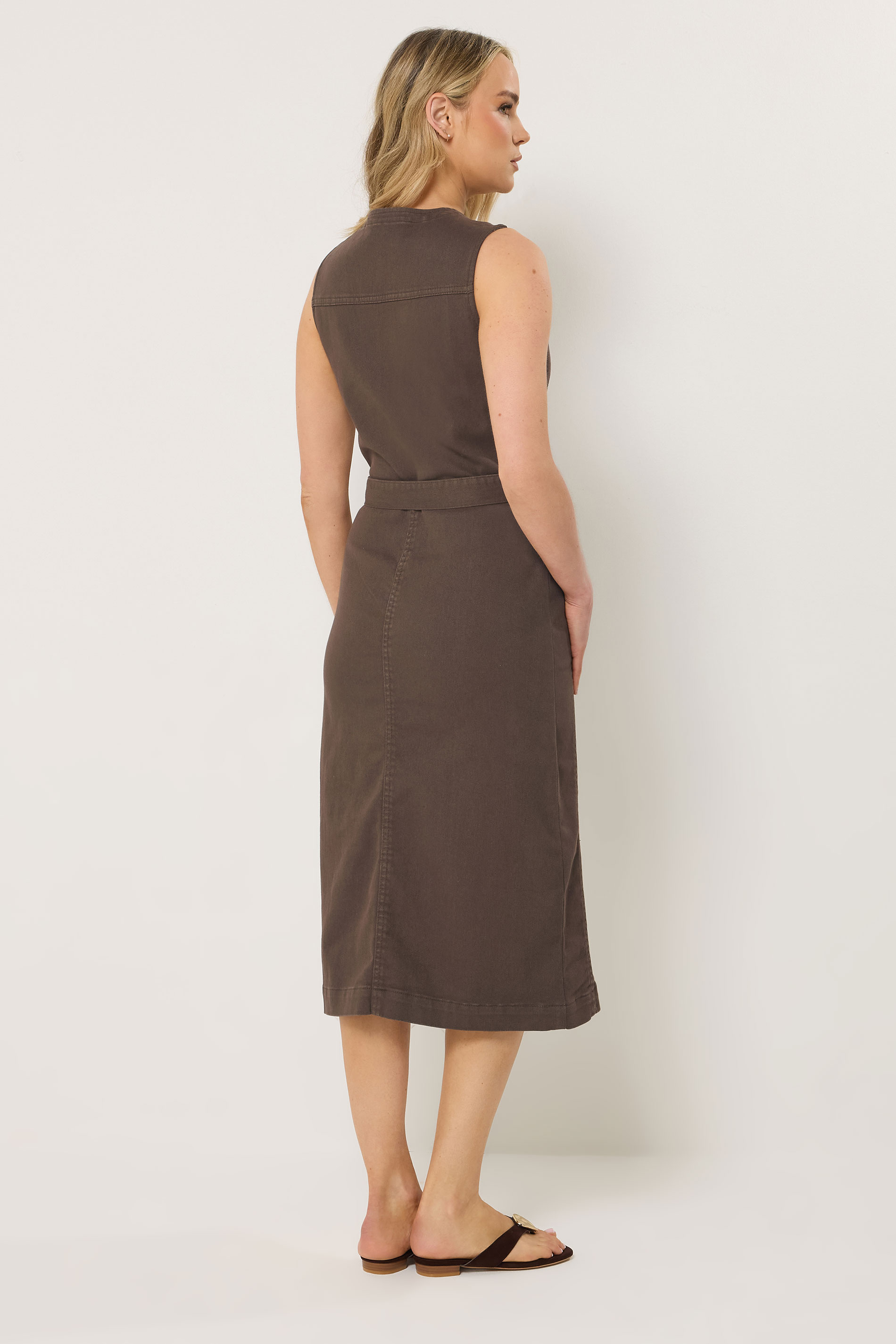 LTS Tall Chocolate Brown Zip Front Denim Midi Dress | Long Tall Sally 5