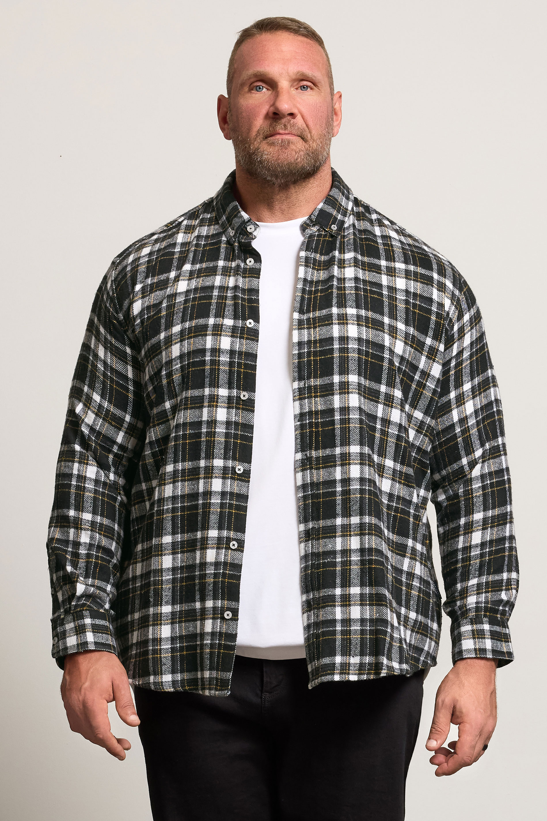 BadRhino Big & Tall Black & Yellow Brushed Checked Shirt | BadRhino 1
