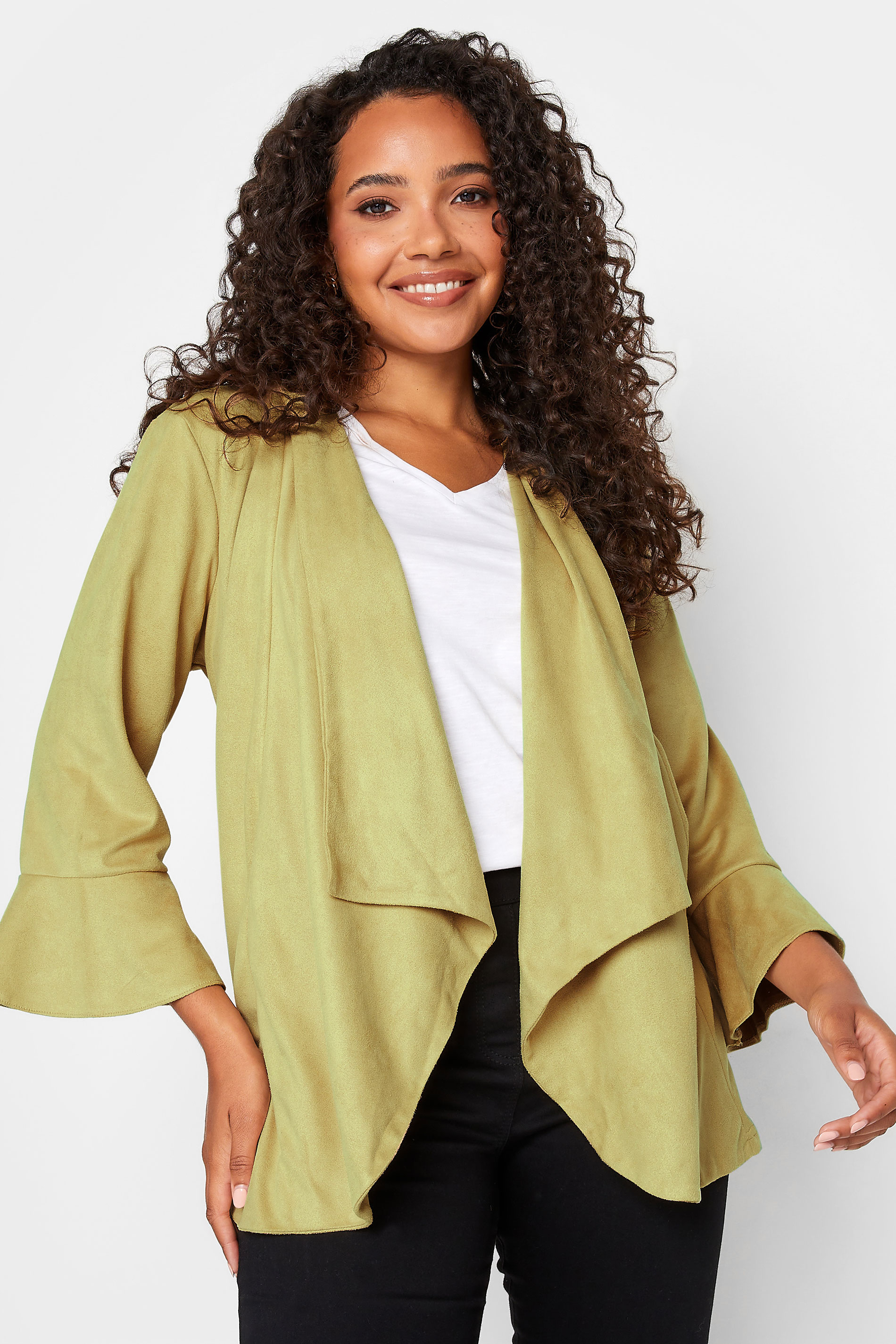 M&Co Mustard Yellow Suedette Waterfall Jacket | M&Co  1