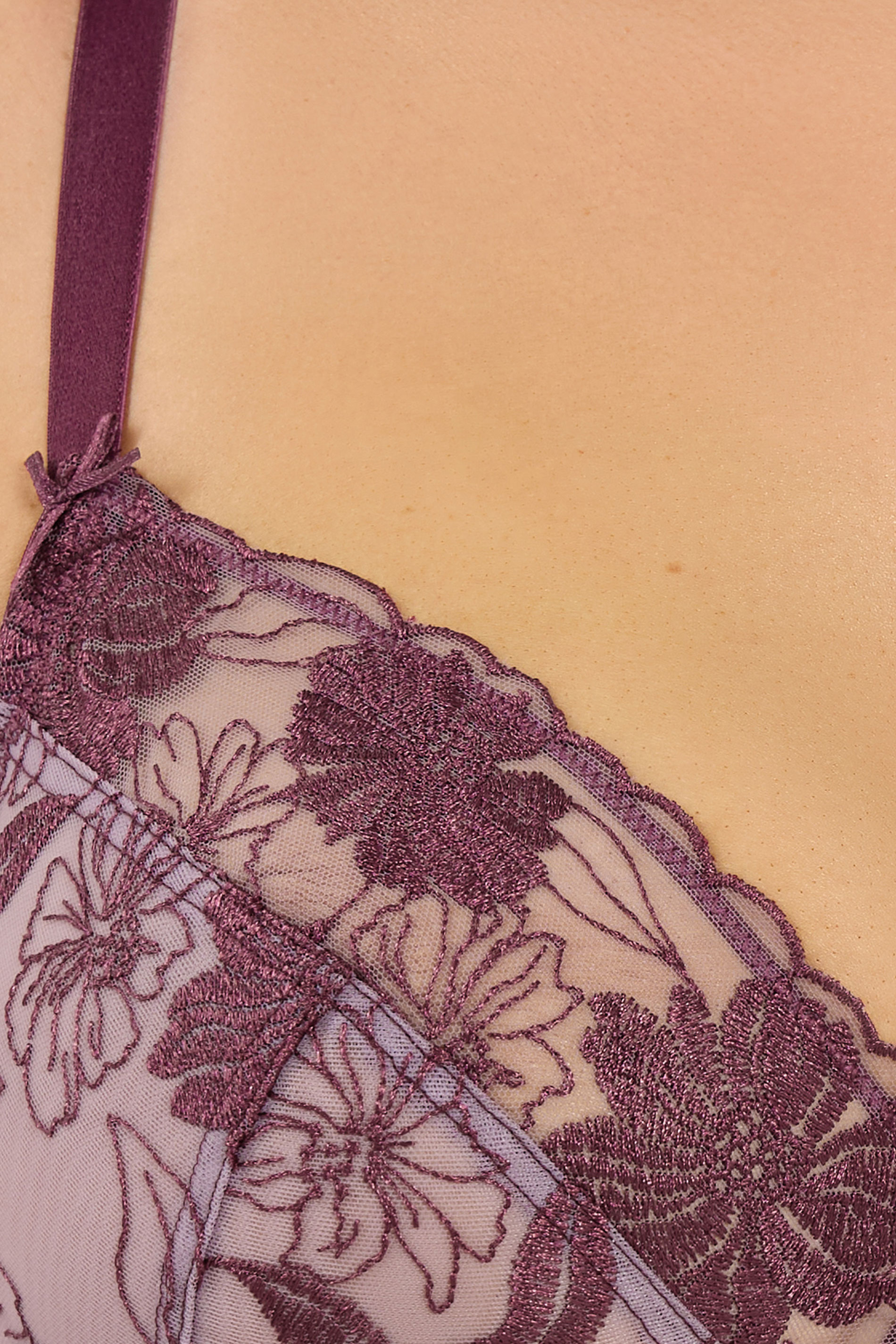 YOURS Plus Size Purple Embroidered Floral Non-Padded Bra | Yours Clothing 4