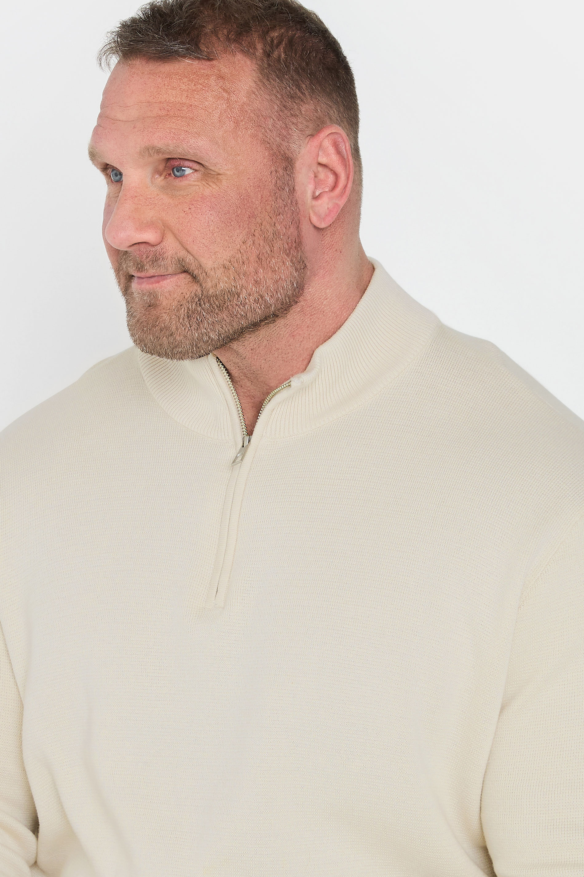 BadRhino Big & Tall Cream Milano Quarter Zip Jumper | BadRhino 2