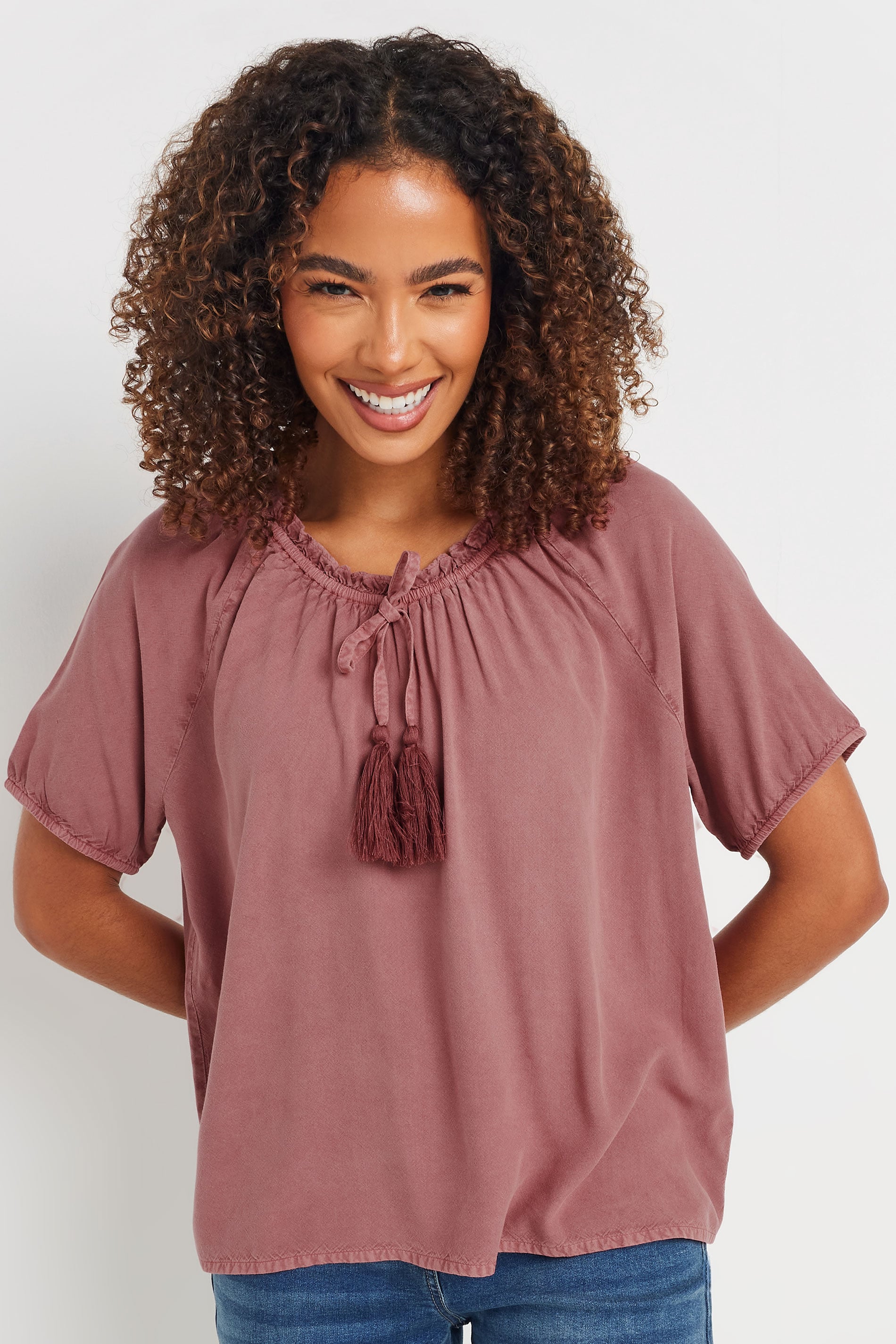 M&Co Pink Short Sleeve Tie Neck Blouse | M&Co 3