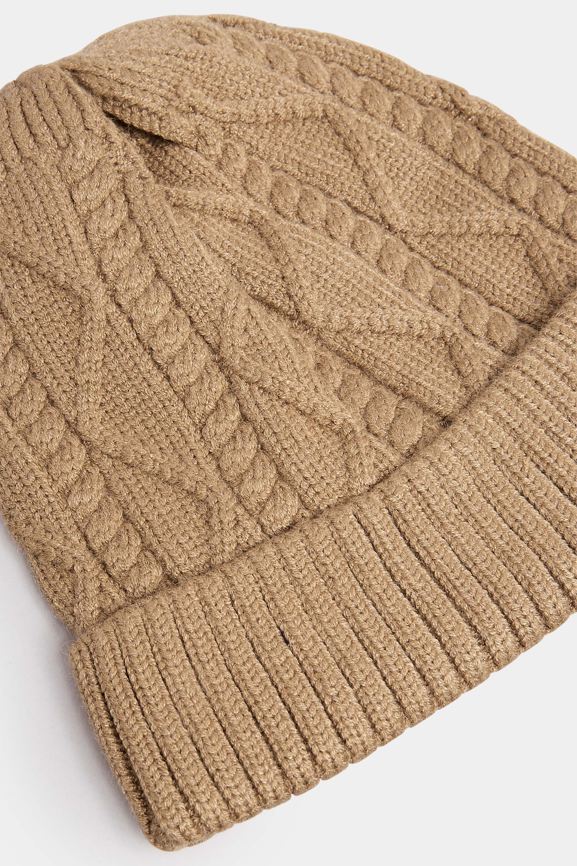 Beige Brown Cable Knit Beanie Hat | Yours Clothing 3