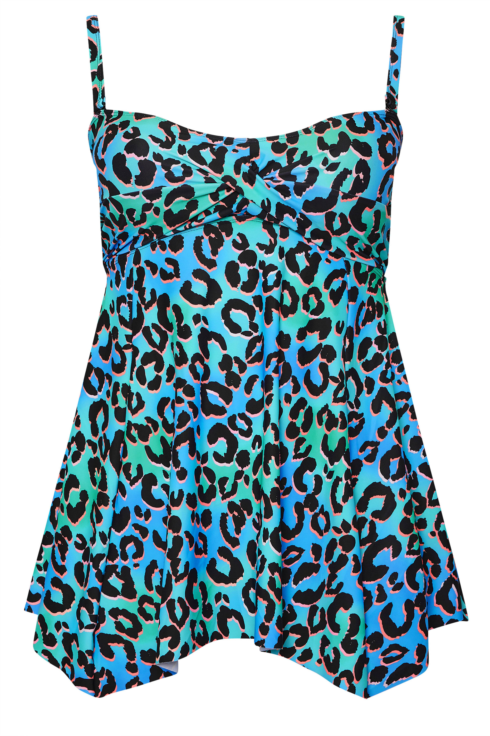 YOURS Plus Size Blue & Green Leopard Print Tankini Top | Yours Clothing 8