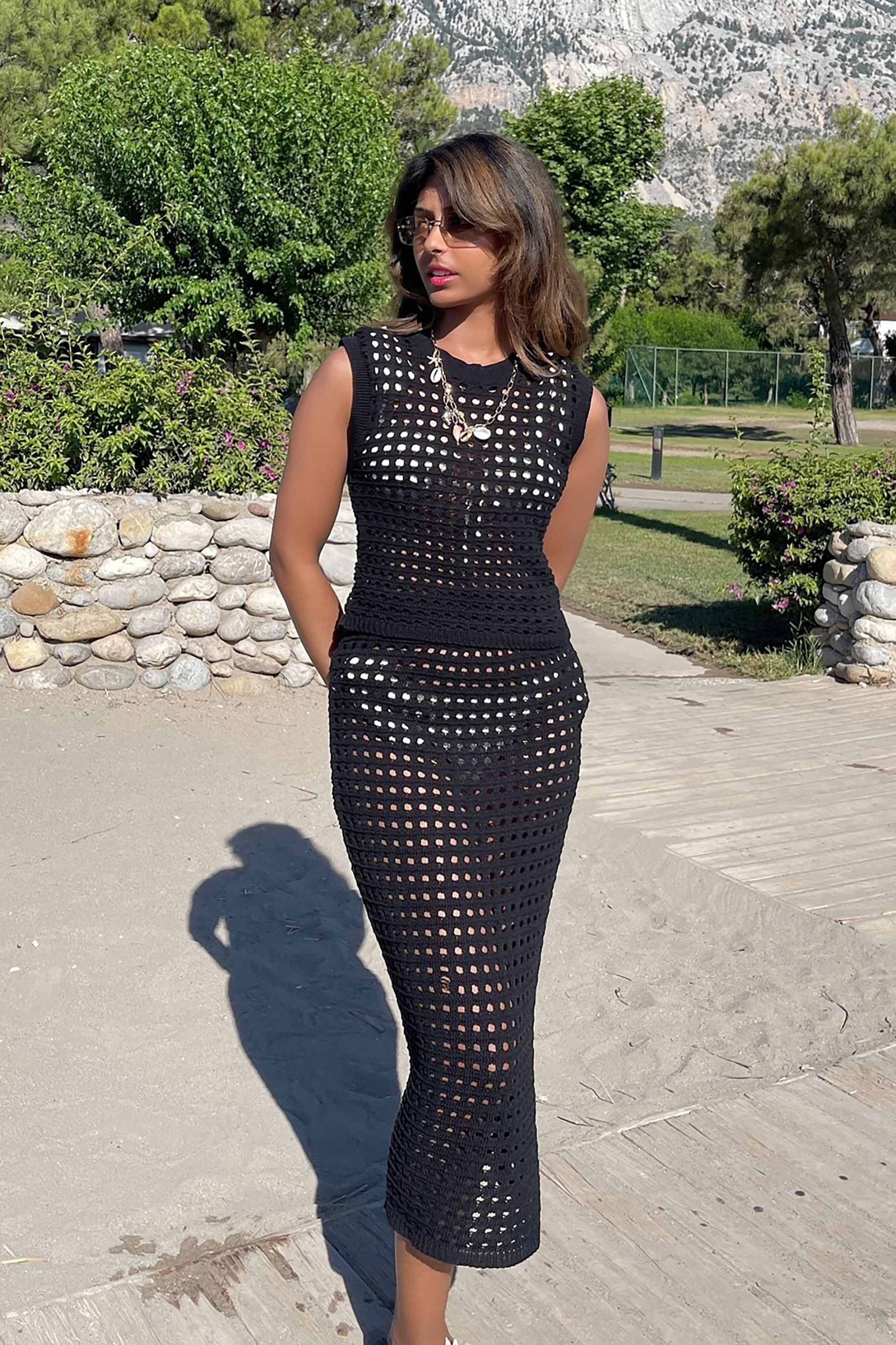 PixieGirl Petite Black Crochet Midi Skirt | PixieGirl 1