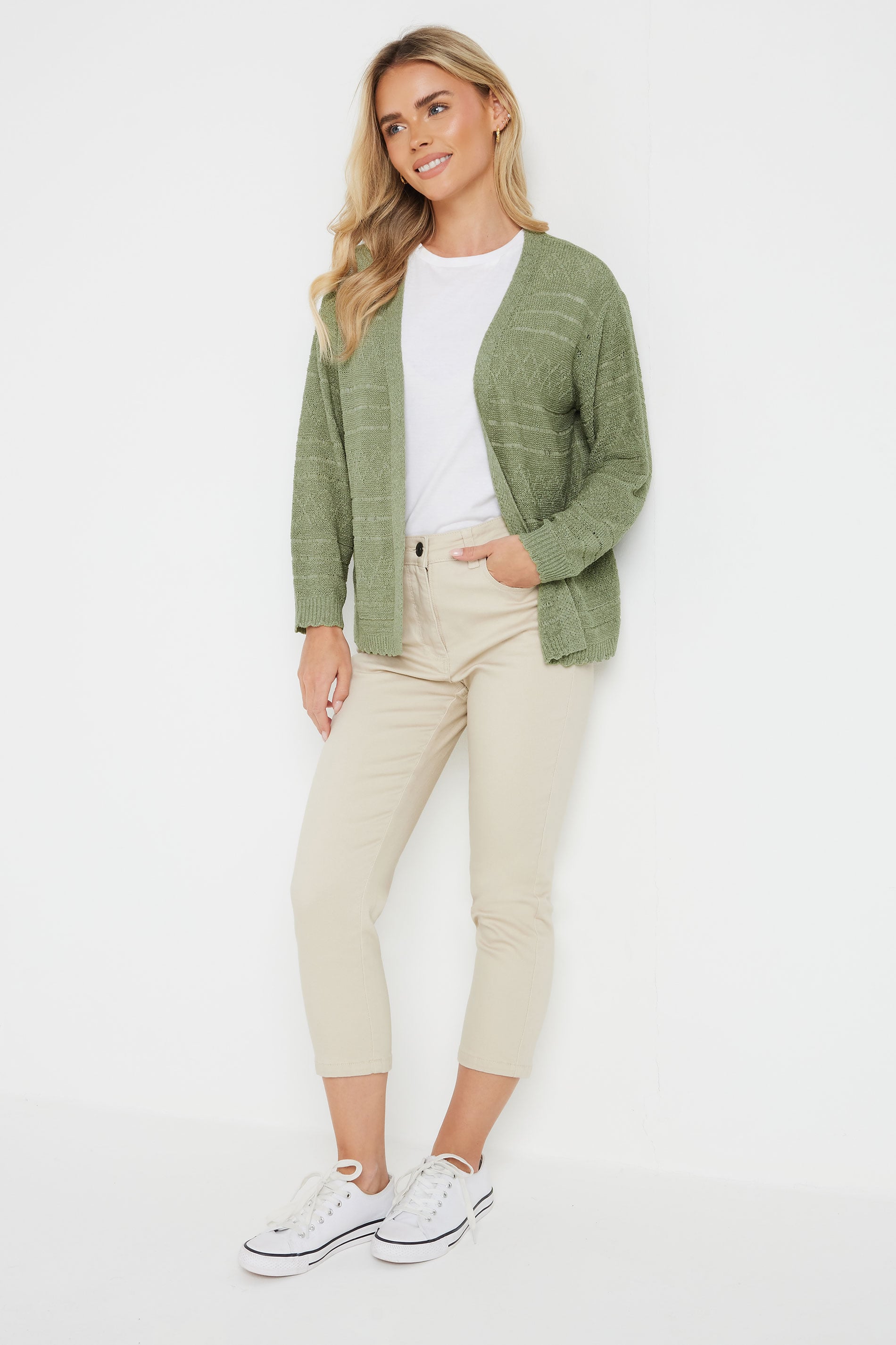 M&Co Petite Khaki Green Tape Yarn Cardigan | M&Co 1