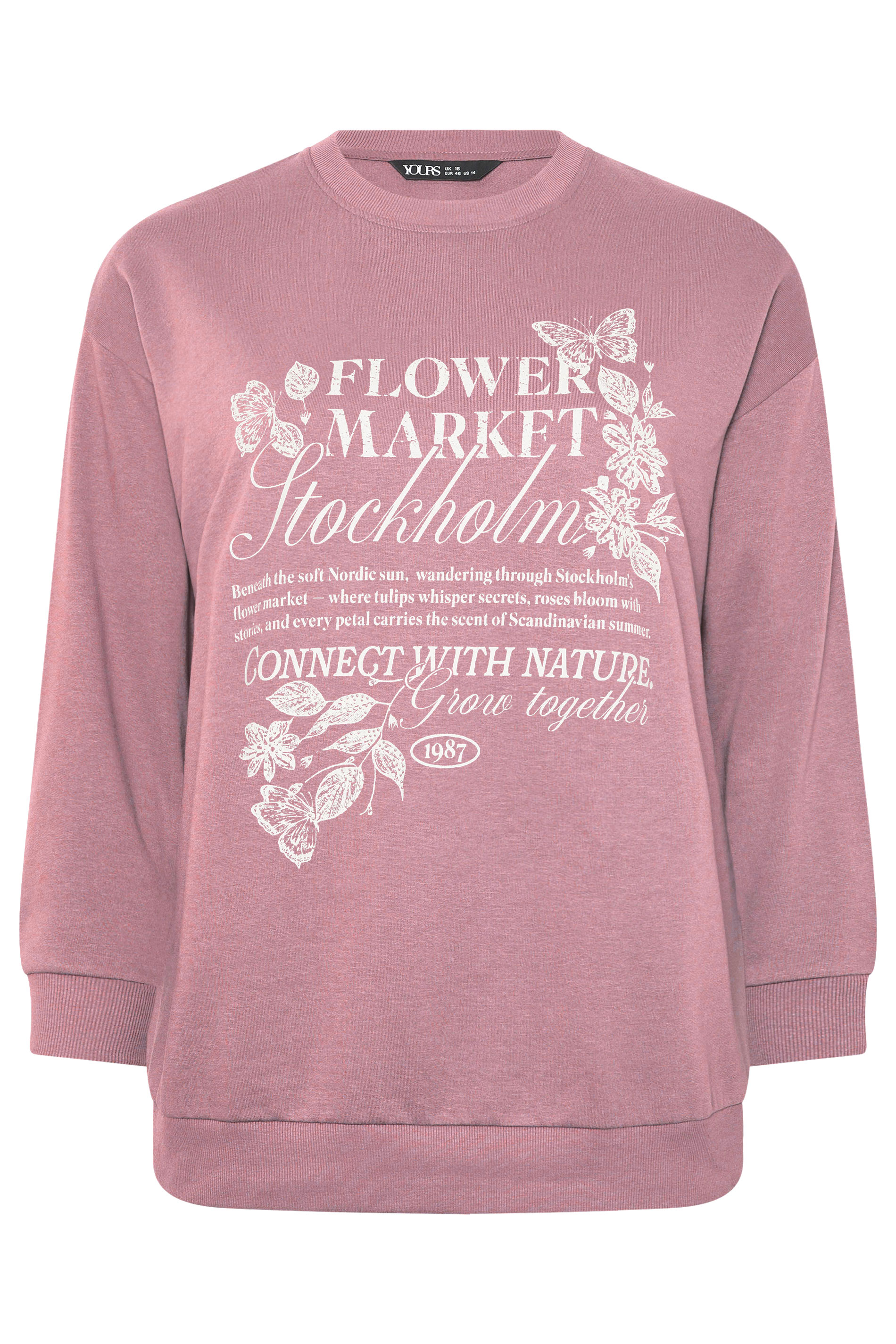 YOURS Plus Size Pink 'Stockholm' Butterfly Embellished Sweatshirt | Yours Clothing 5