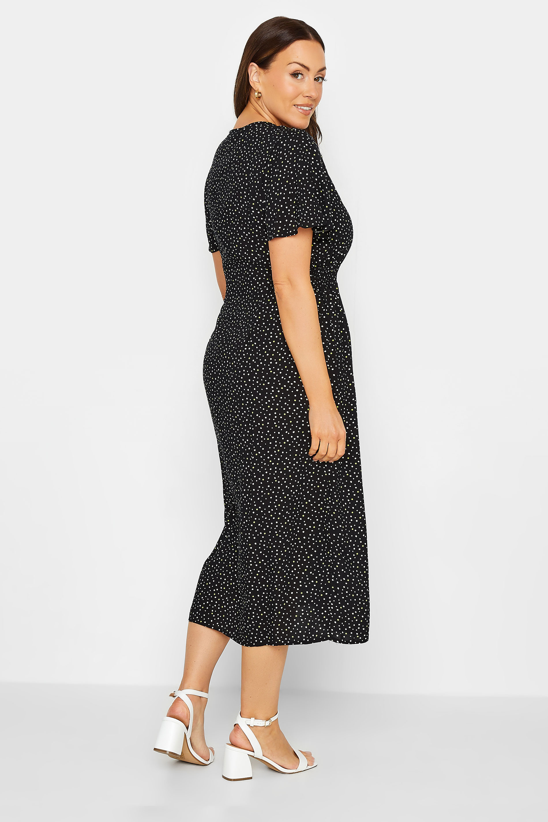 M&Co Black Spot Print Shirred Waist Dress | M&Co 3