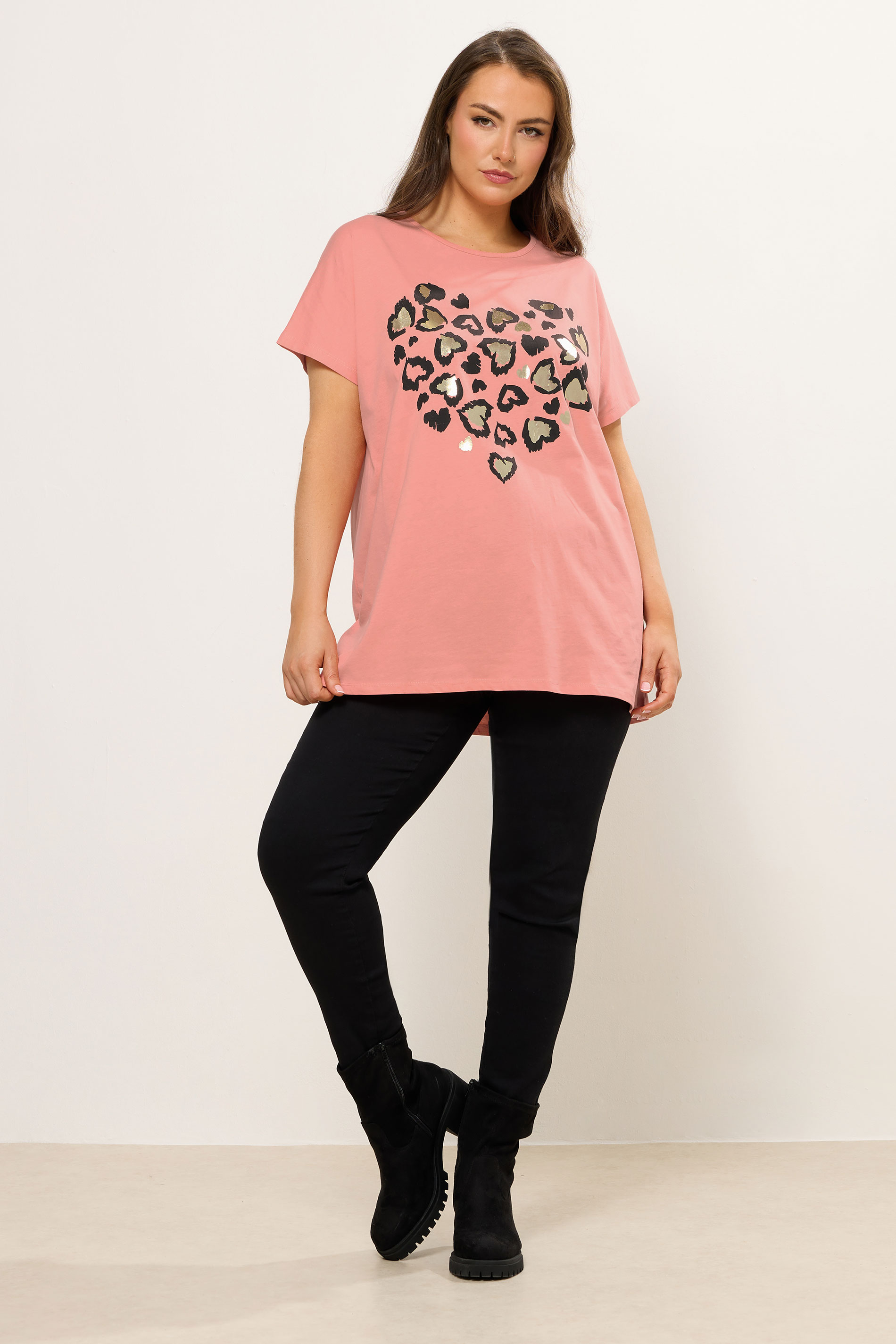 YOURS Plus Size Orange Leopard Heart T-Shirt | Yours Clothing 1