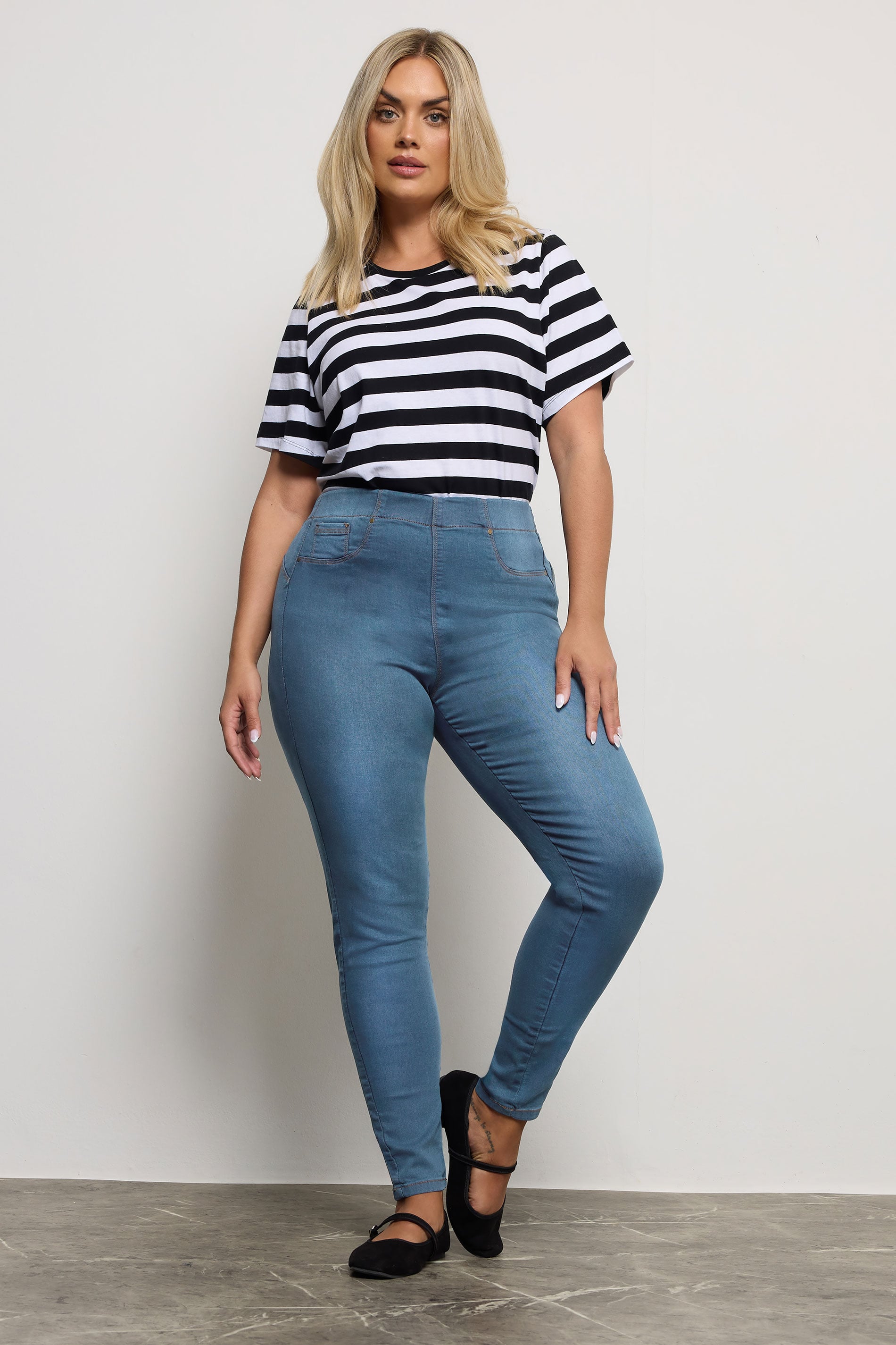 YOURS FOR GOOD Mid Blue Pull On Bum Shaper LOLA Jeggings | Yours Clothing 1