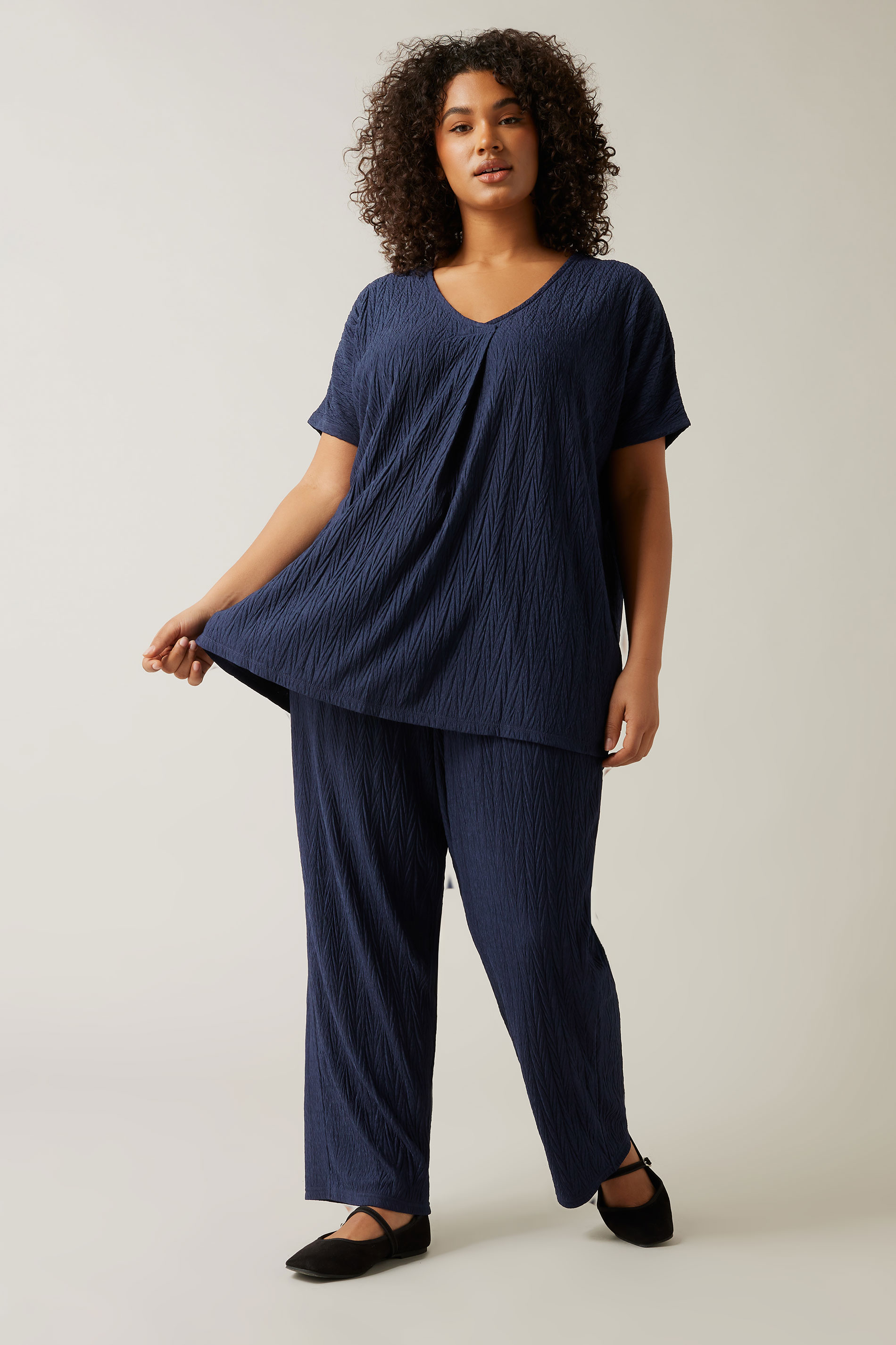 EVANS Plus Size Navy Blue Plisse Pleat Front Top | Evans 2