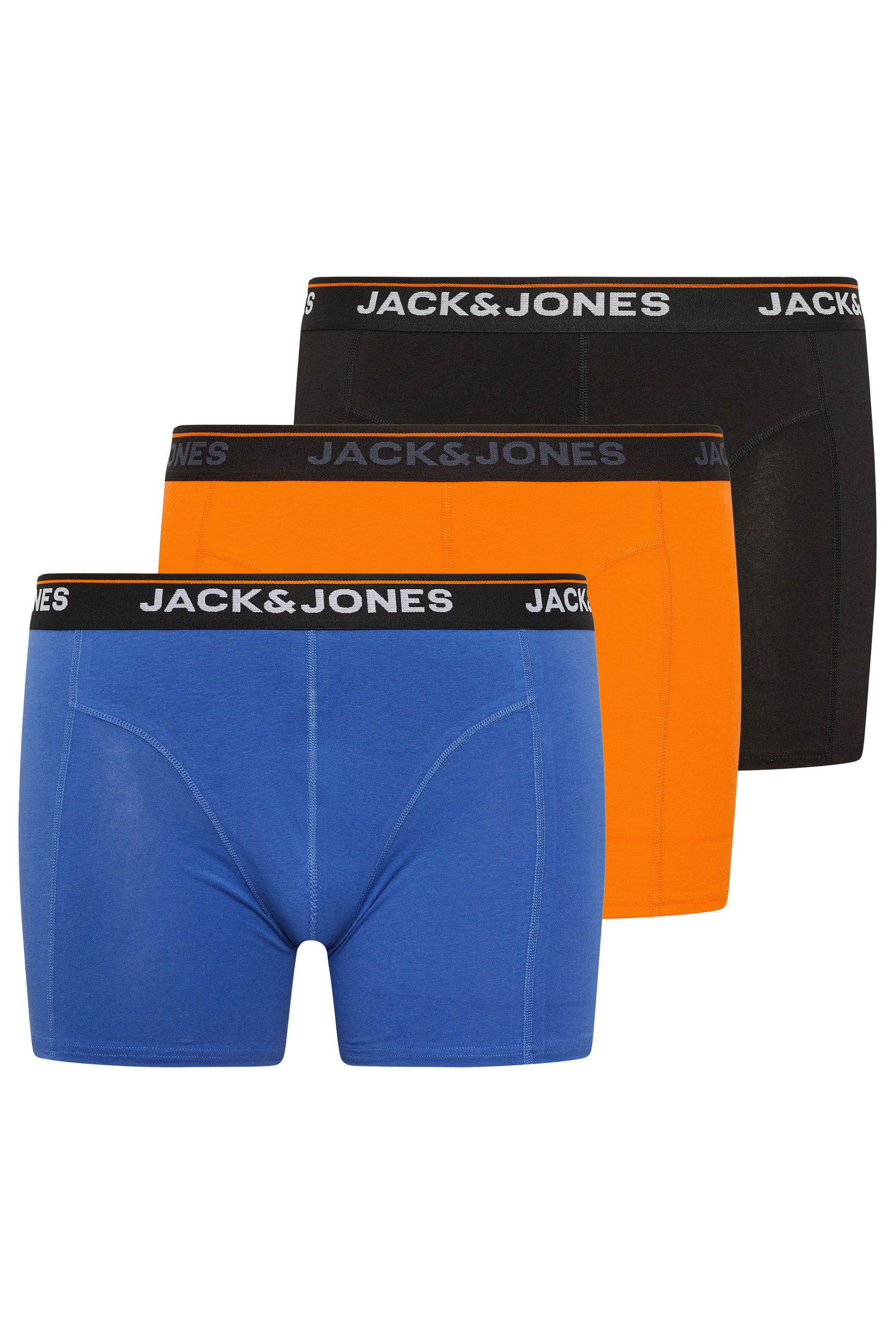 JACK & JONES Big & Tall 3 Pack Black/Blue/Orange Boxers | BadRhino 4