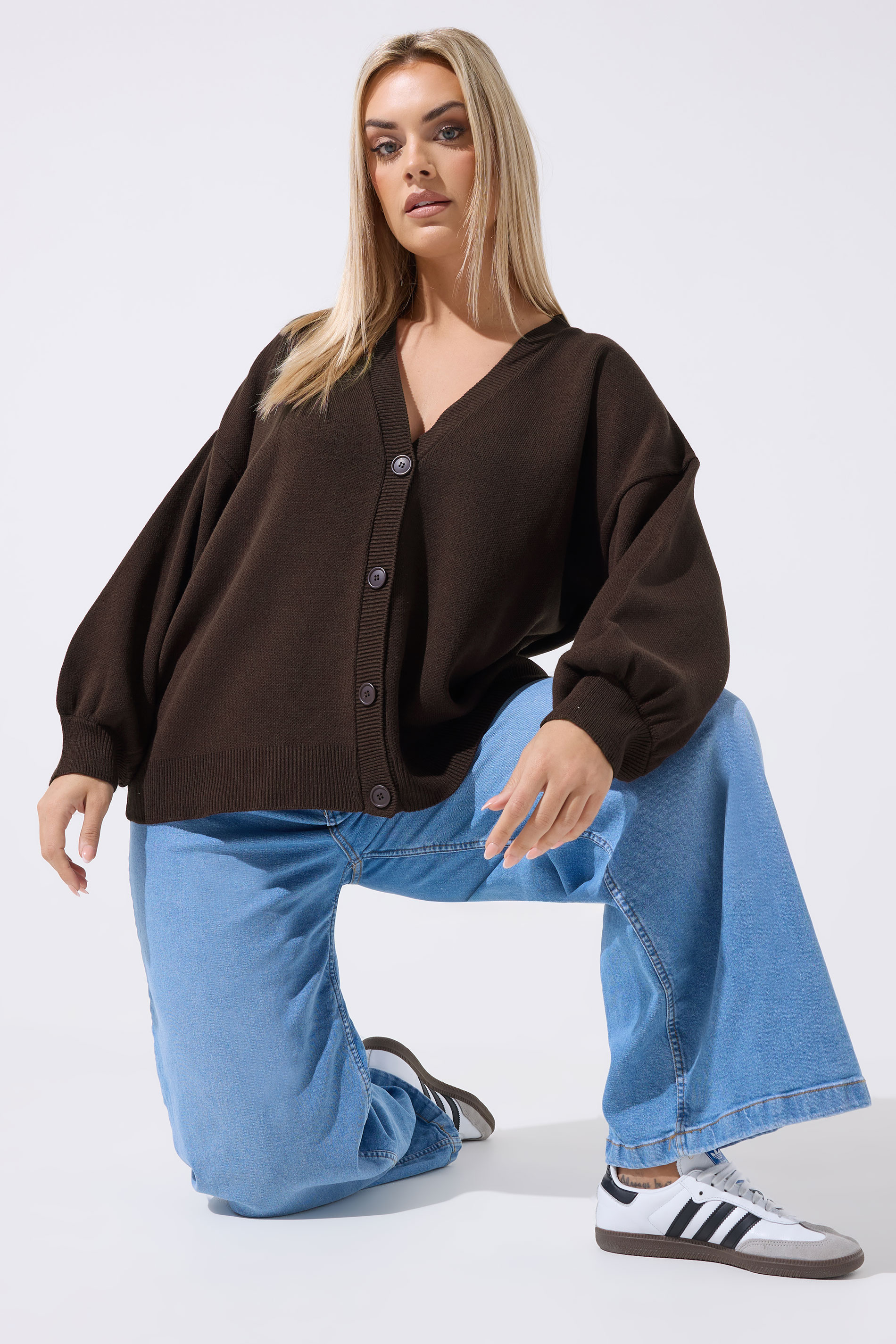 LIMITED COLLECTION Plus Size Chocolate Brown Balloon Sleeve Cardigan | Yours Clothing 3