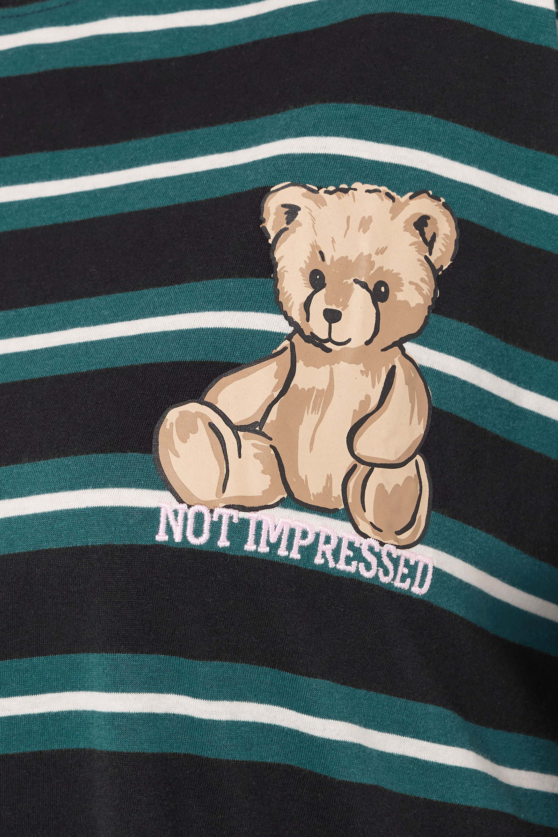 YOURS Plus Size Green Stripe Teddy Print T-Shirt | Yours Clothing 4