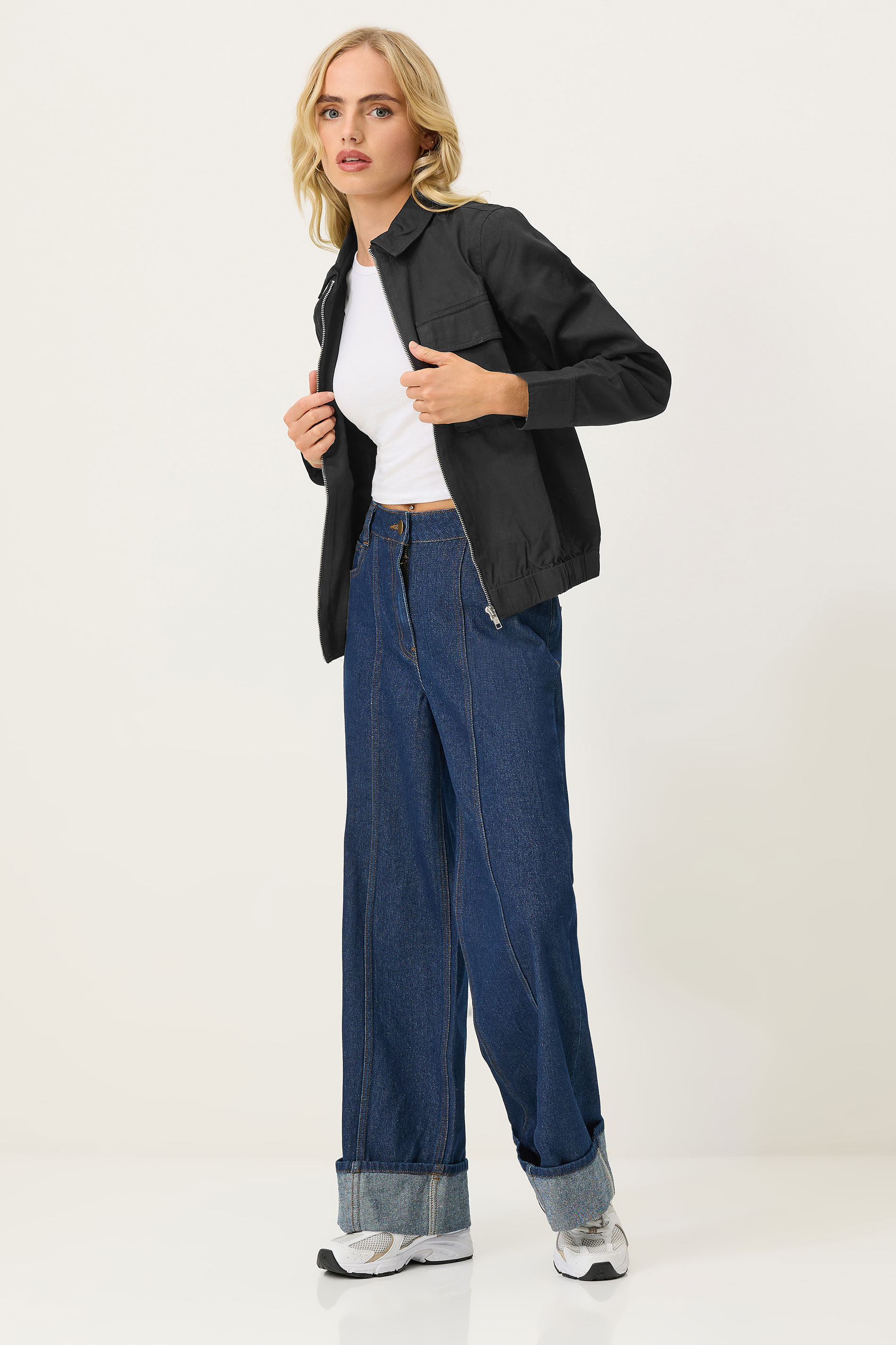 PixieGirl Black Cotton Collared Bomber Jacket | PixieGirl  1