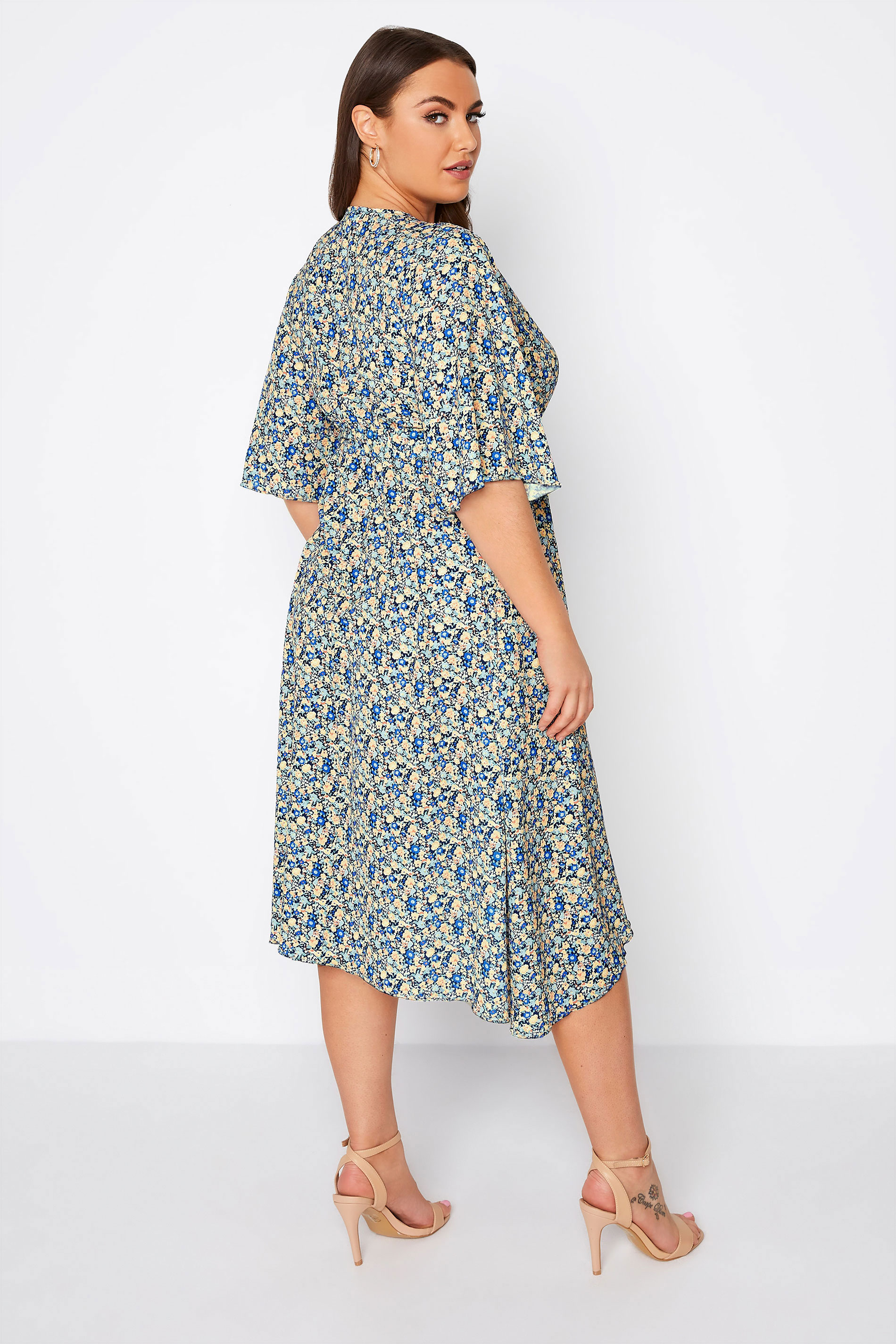 YOURS LONDON Plus Size Blue Ditsy Floral Wrap Dress | Yours Clothing 3